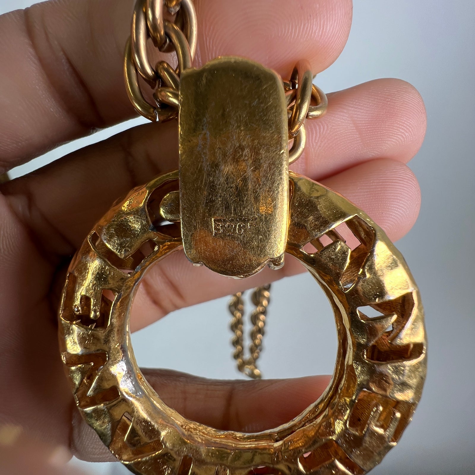 Chanel Vintage Gold Plated Cutout Logo Medallion Pendent Necklace