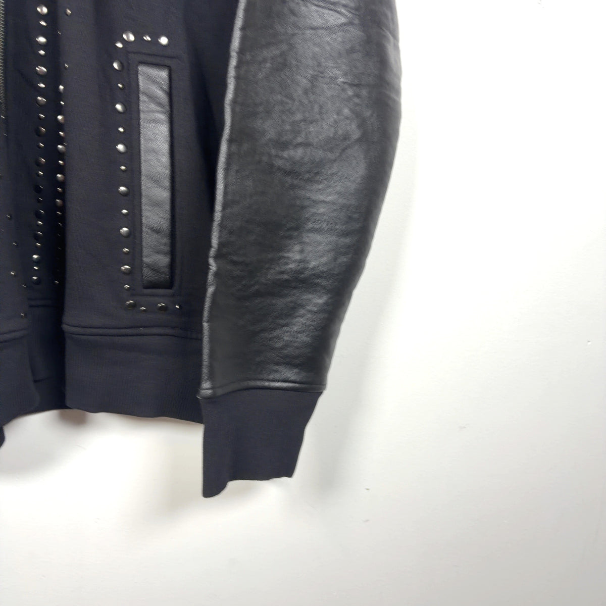 Robert Cavalli Studded Leather Sleeve Zip-Up Hoodie