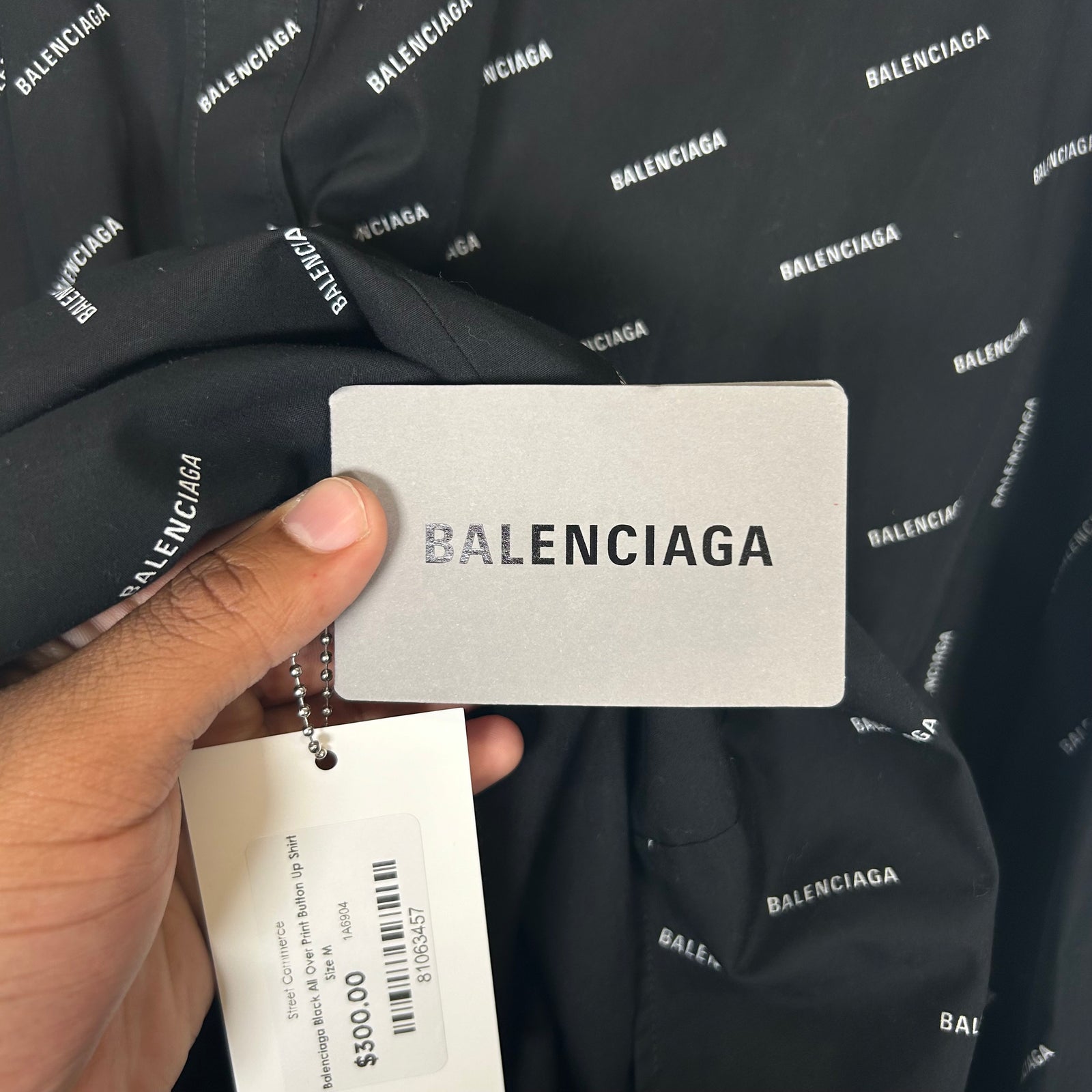 Balenciaga Black All Over Print Button Up Shirt Size M