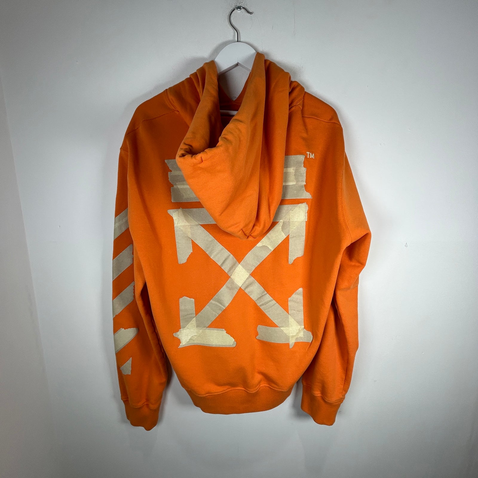 Off-White Orange 'Tape' Logo Hoodie Size XXL