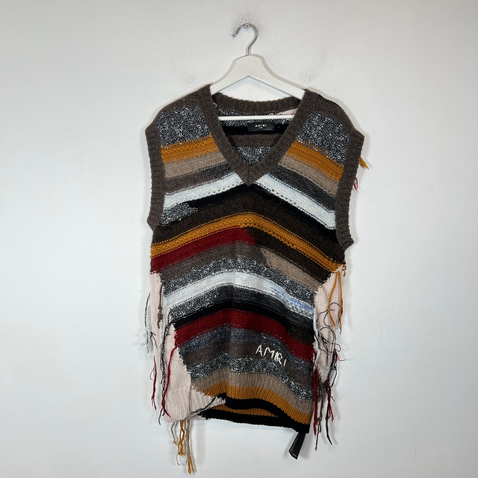 Amiri Multi Stripe Distressed Sweater Vest Size L