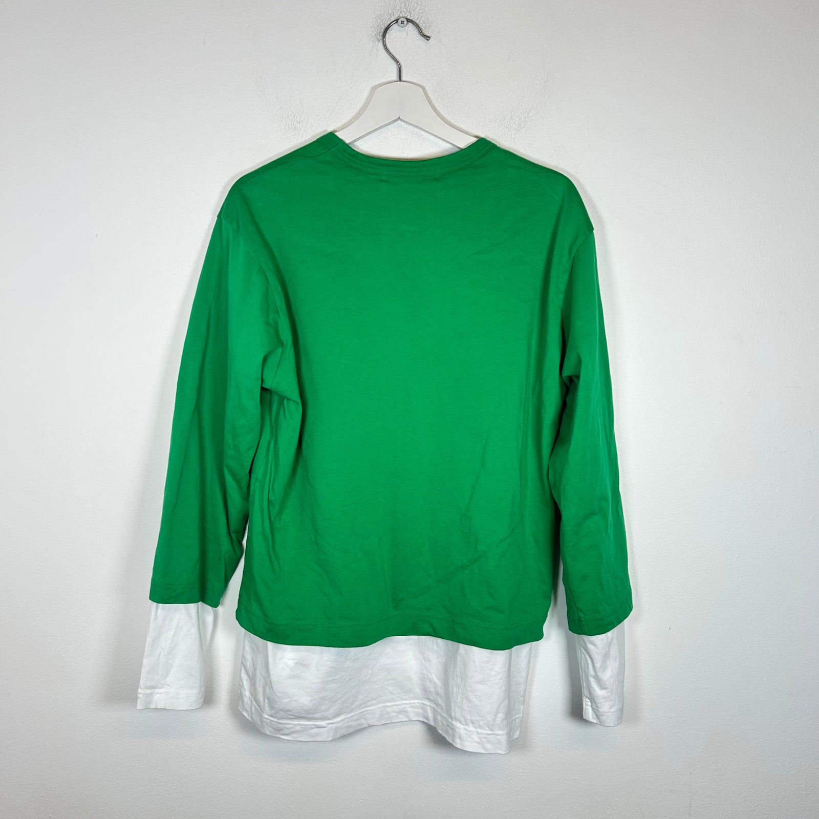 CDG Shirt Green/White Double Layer Long Sleeve Size L