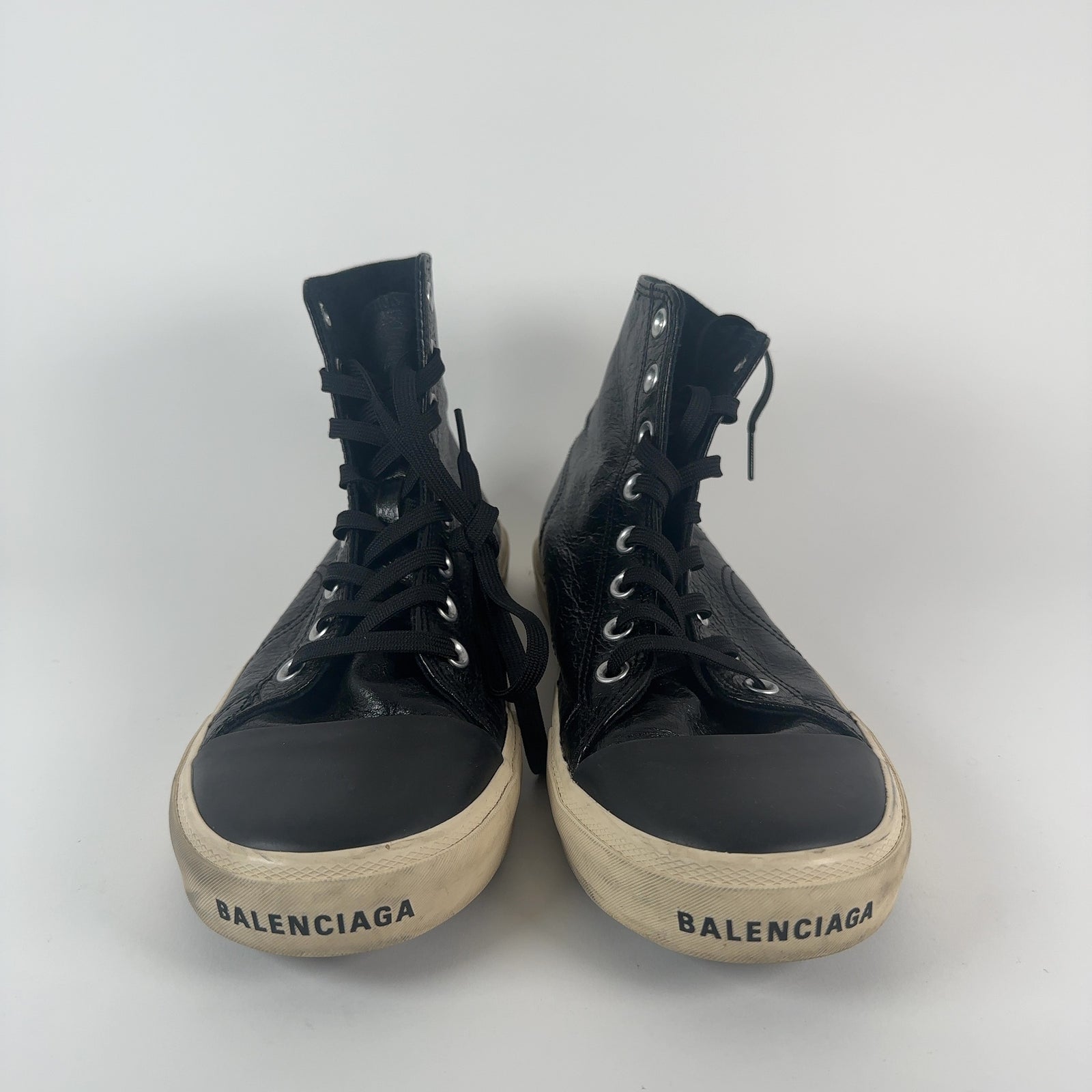 Balenciaga Paris Black Leather Hightop Sneaker