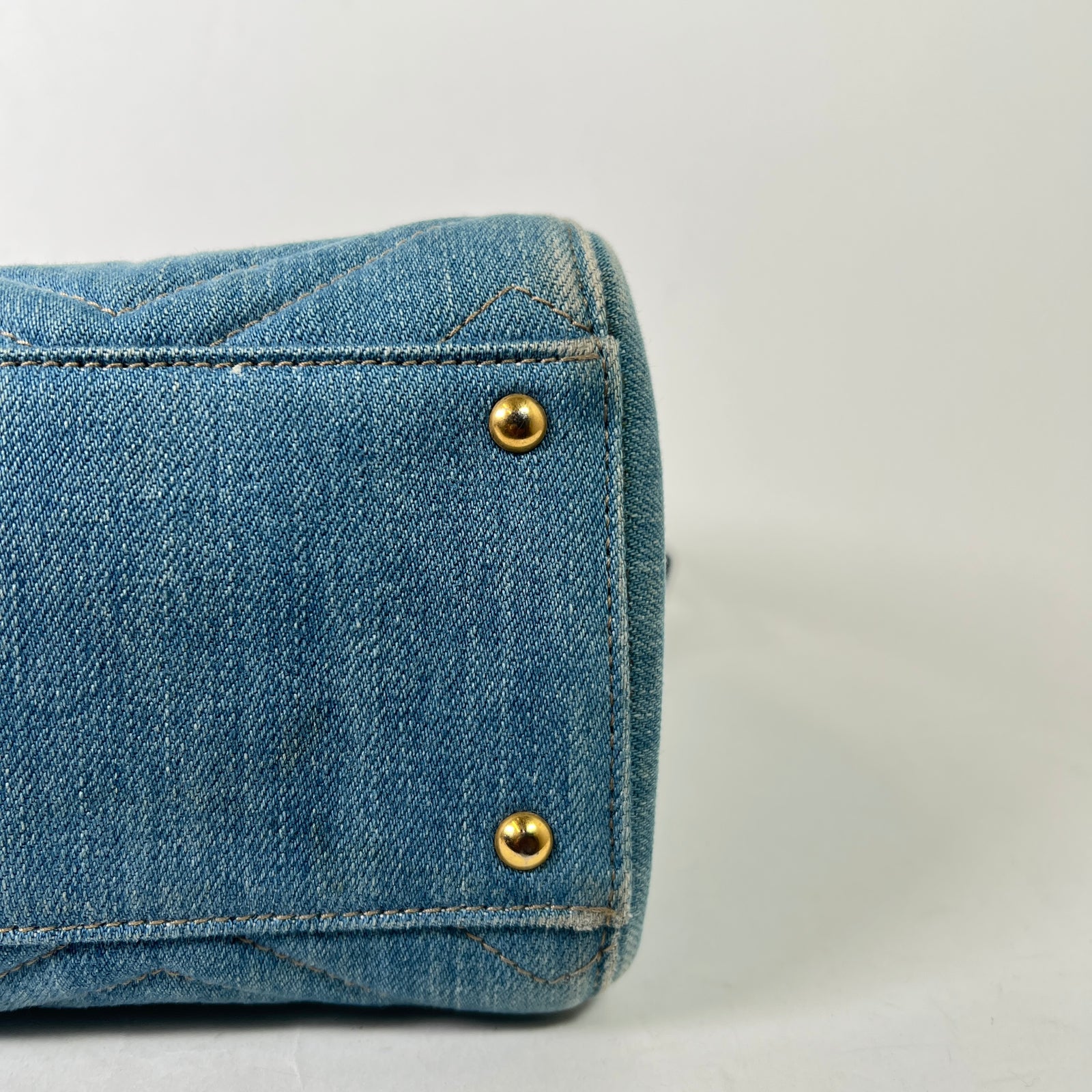 Gucci Washed Denim Pearl GG Marmont Tote Bag