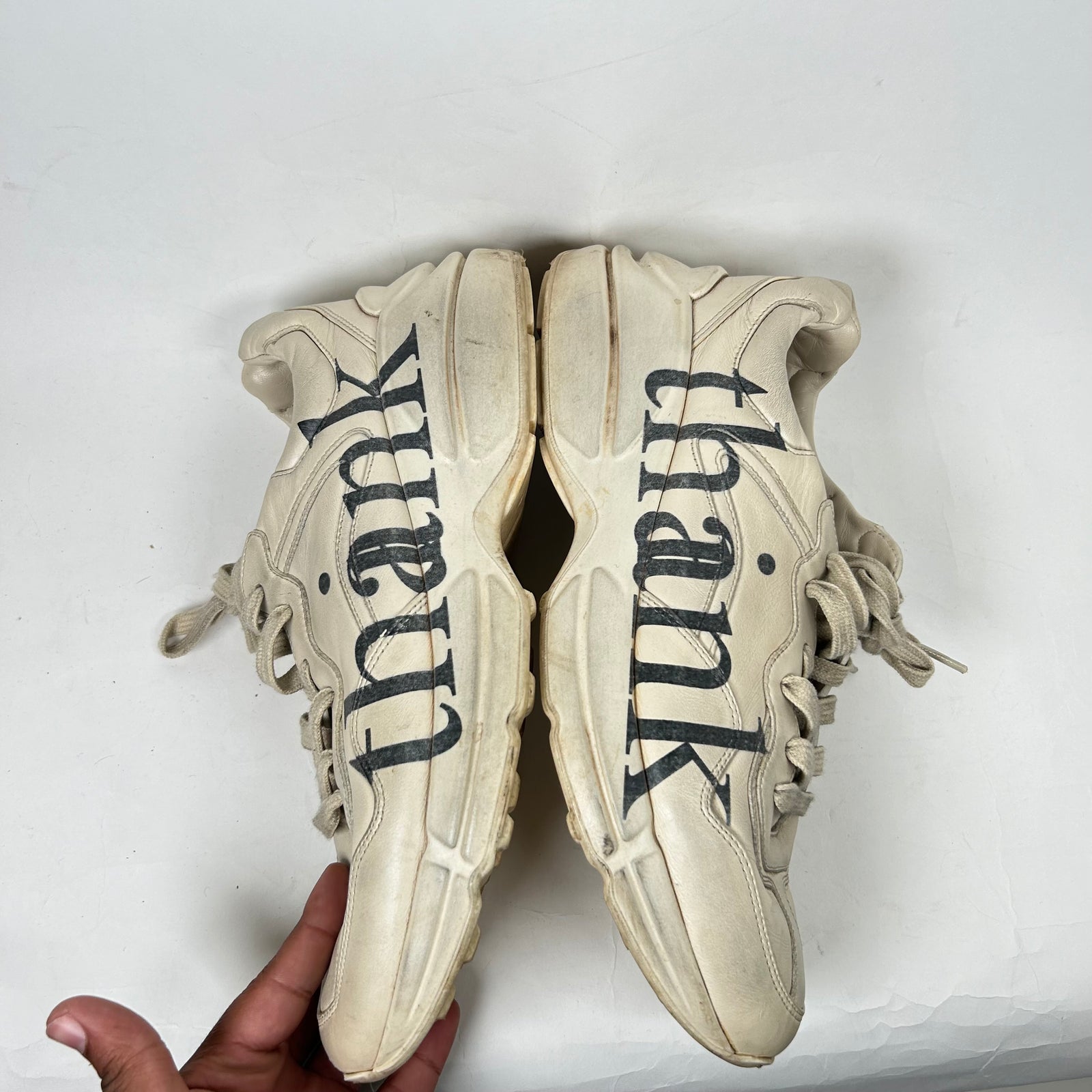 Gucci White "Think/Thank" Rython Sneakers Size 9