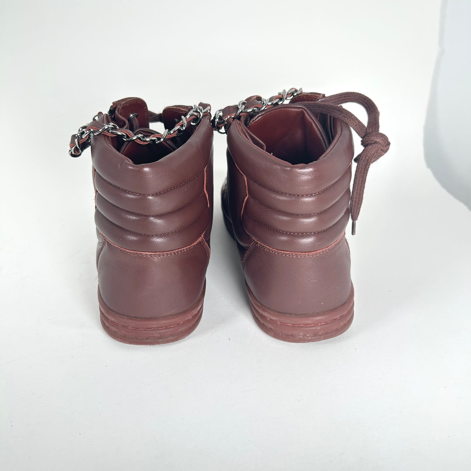Chanel Burgundy 'CC' Lambskin Hightop Sneakers Size 43