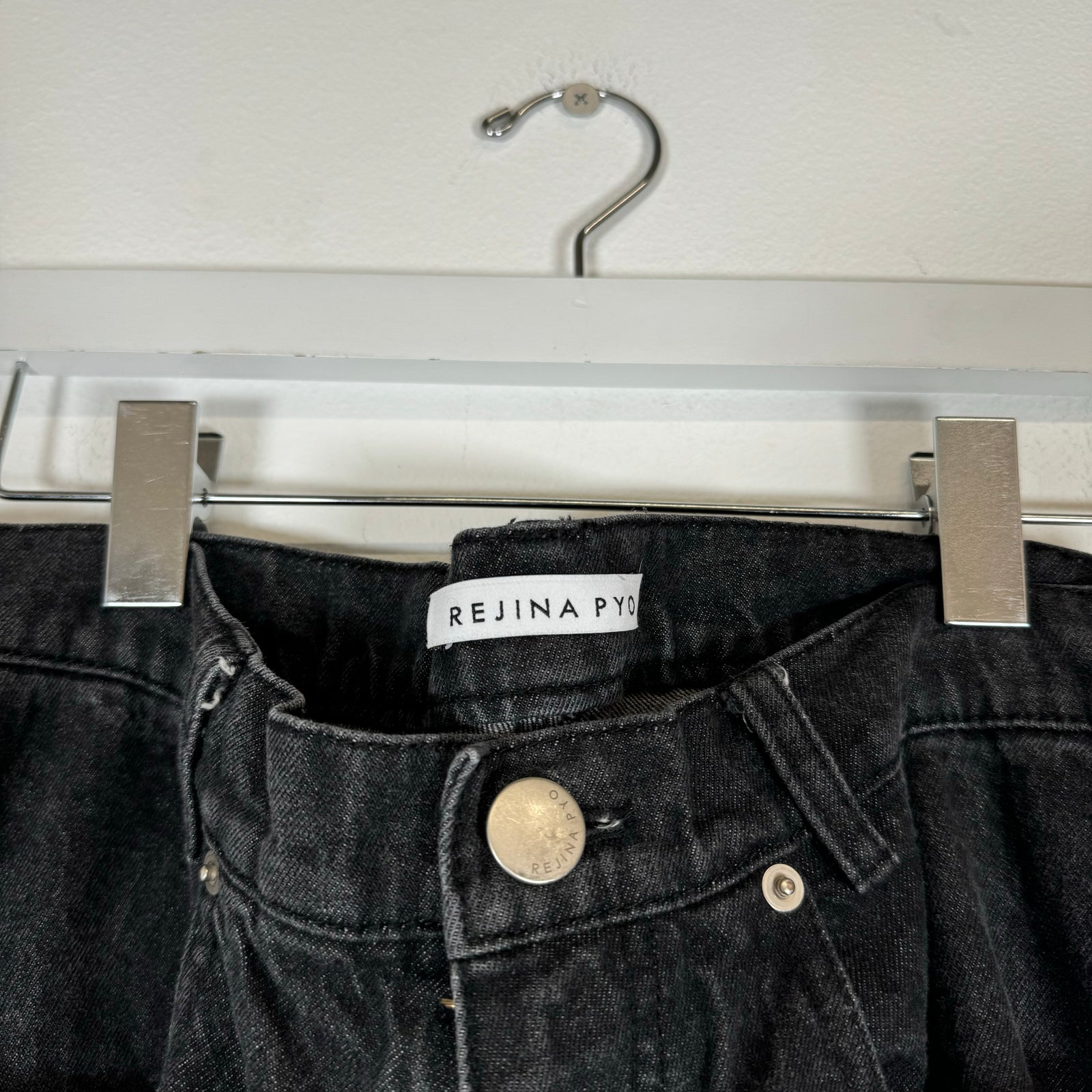 Rejina Pyo Black Distressed Wide Leg Jeans Size 28