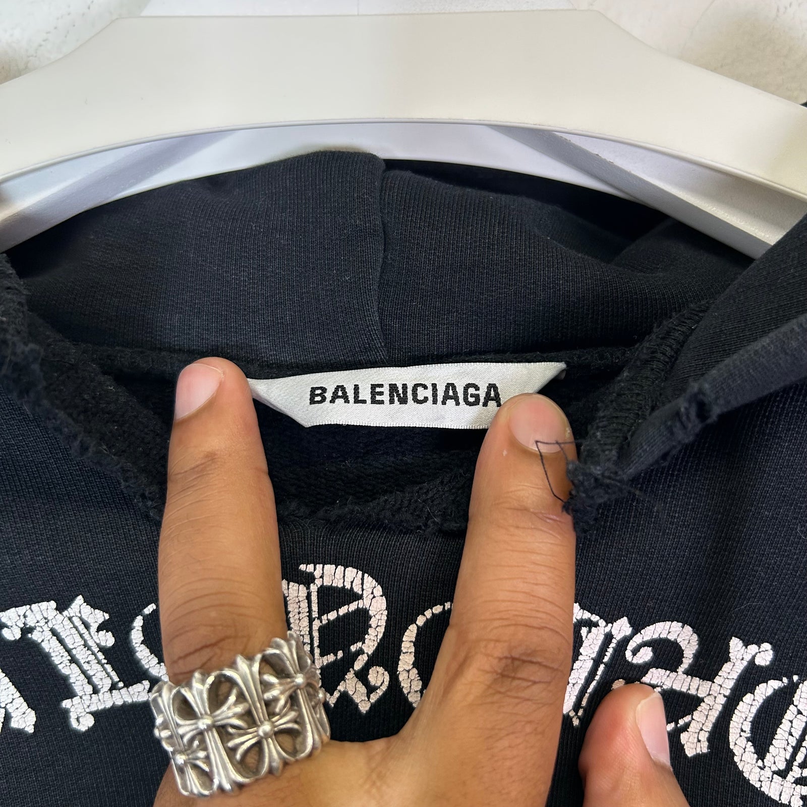 Balenciaga Black 'Free Your Mind' Distressed Hoodie Size S