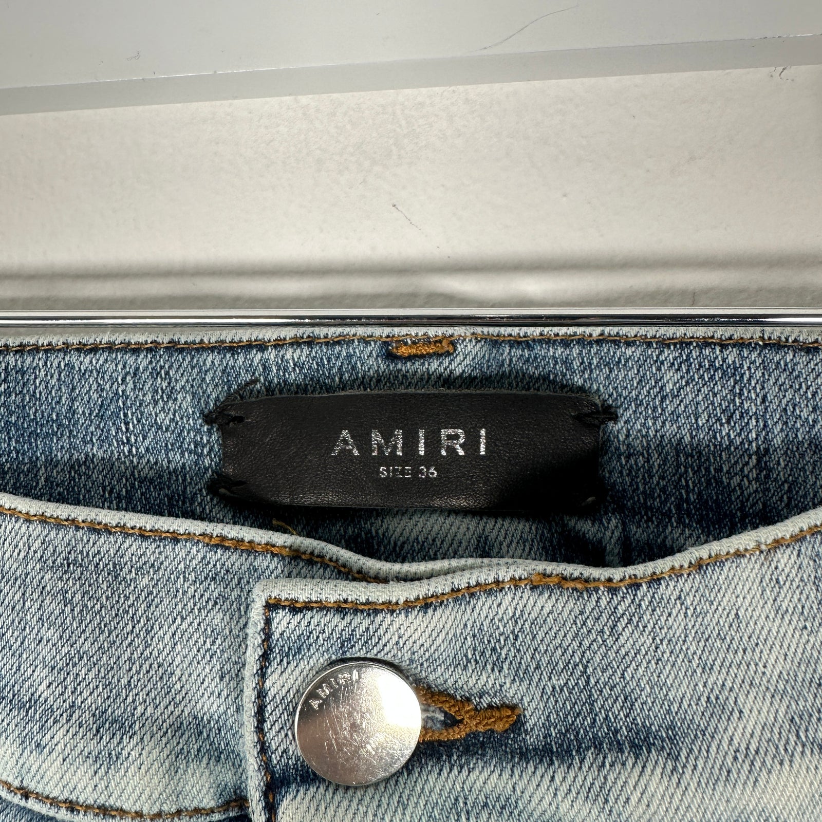 Amiri Light Wash Black Patch MX1 Jeans Size 36
