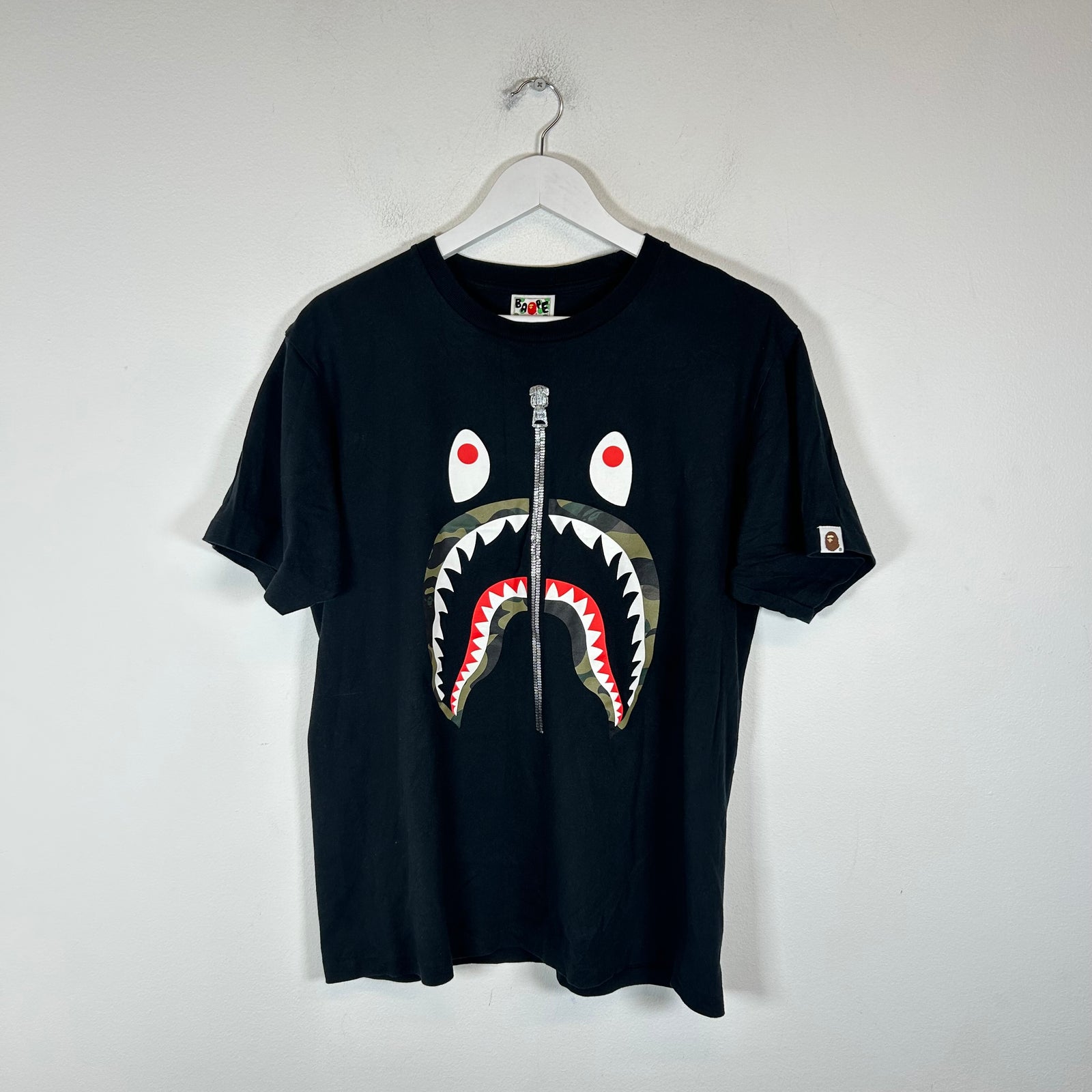 Bape Black Shark Zip Logo T-Shirt Size L