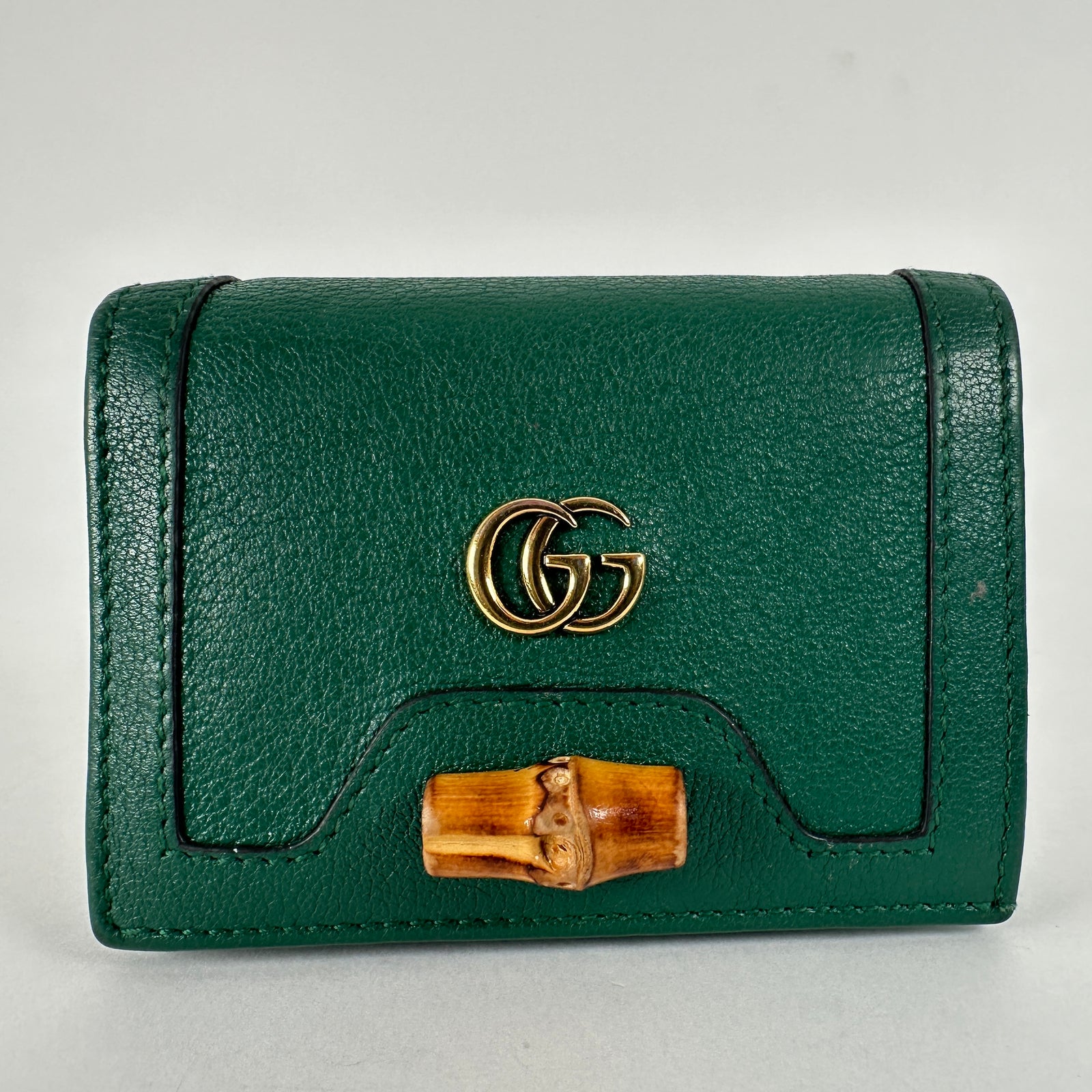 Gucci Diana Bamboo Bi-Fold Green Leather Wallet