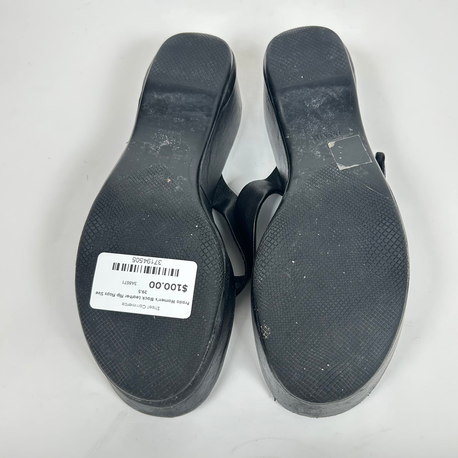 Prada Women's Black Leather Flip Flops Size 39.5