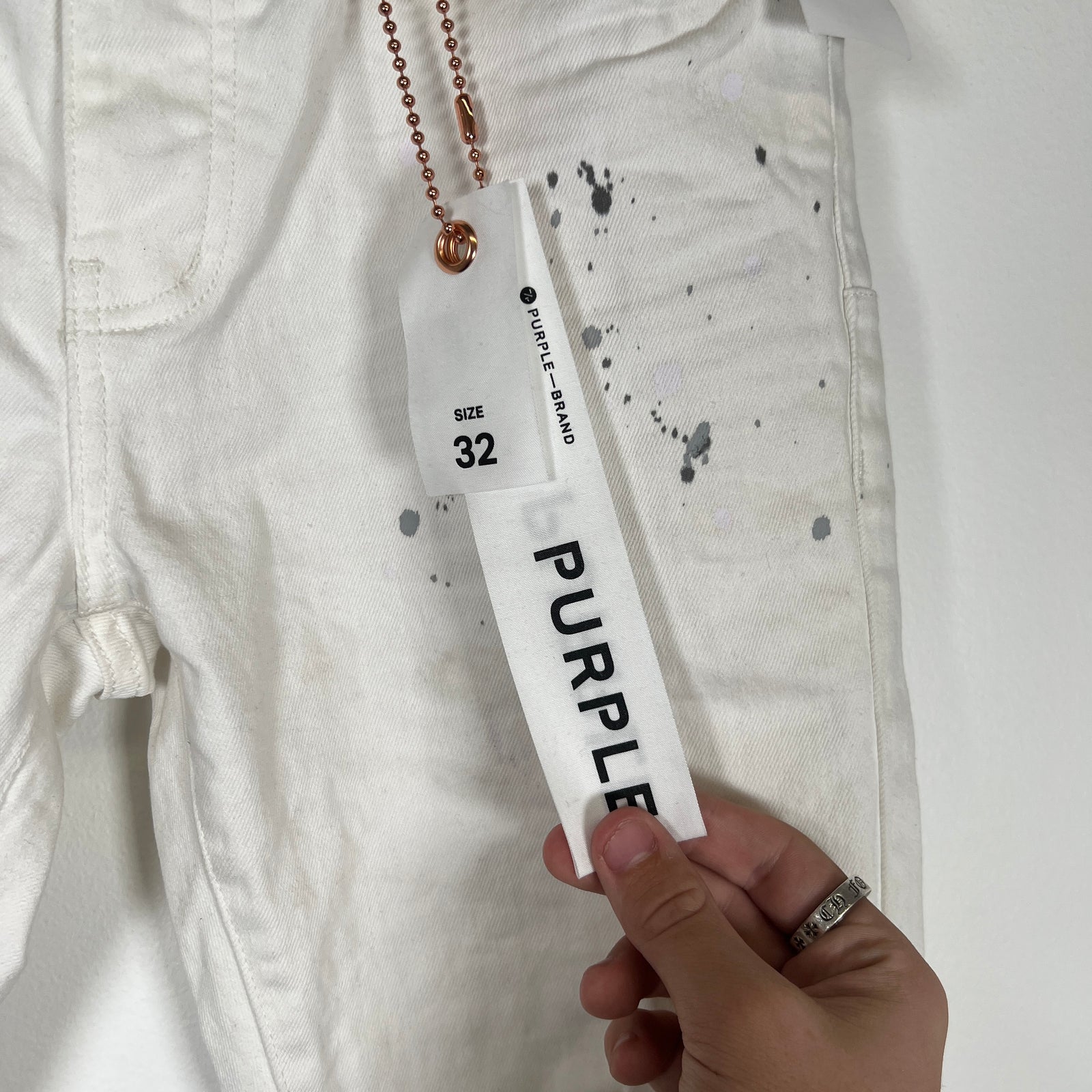 Purple Paint Splatter White Jeans Size 32