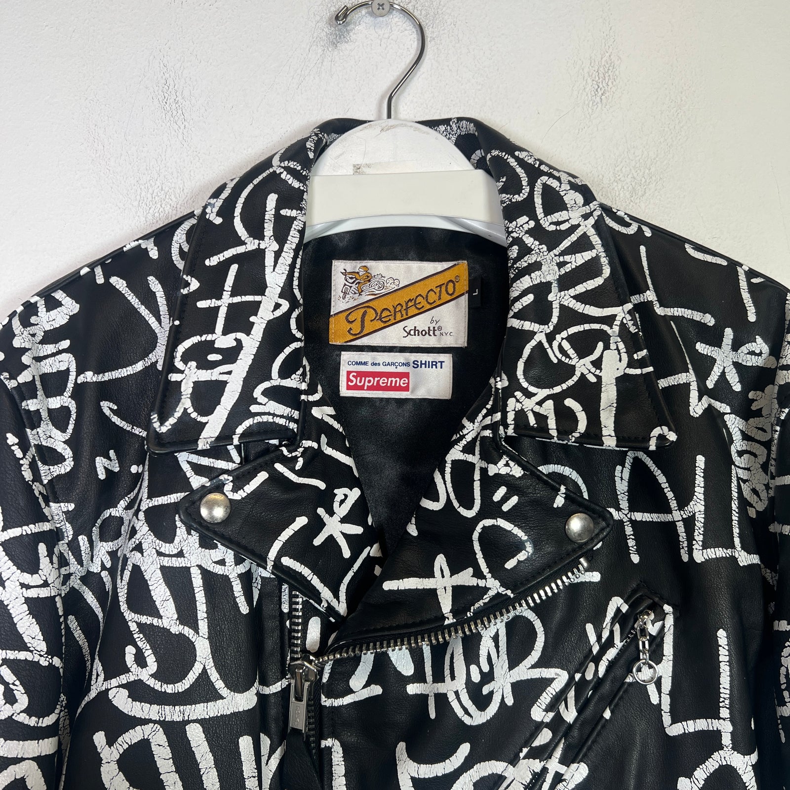 Supreme x Comme Des Garcons SHIRT x Schott Painted Perfecto Leather Biker Jacket Size L