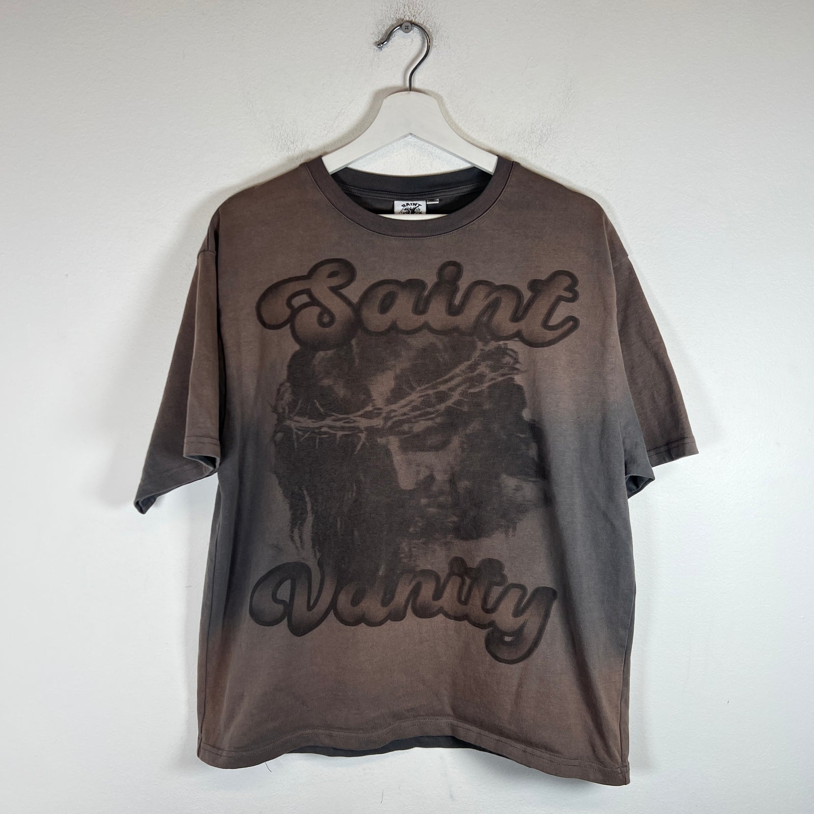 Saint Vanity Grey Wash Jesus Logo T-Shirt Size S