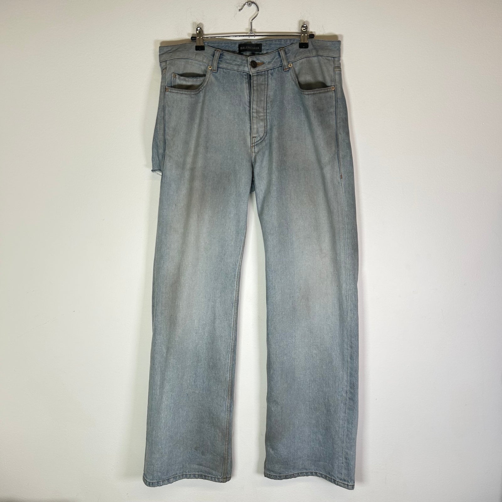 Balenciaga Lightwash Distressed Relaxed Fit Jeans