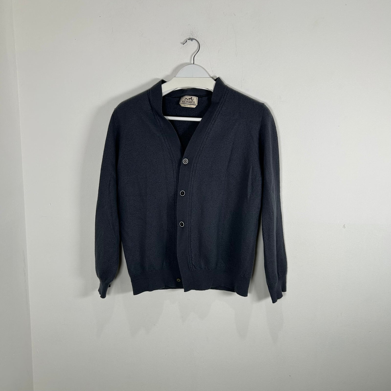 Hermes Grey Cashmere Button-Up Sweater Size S