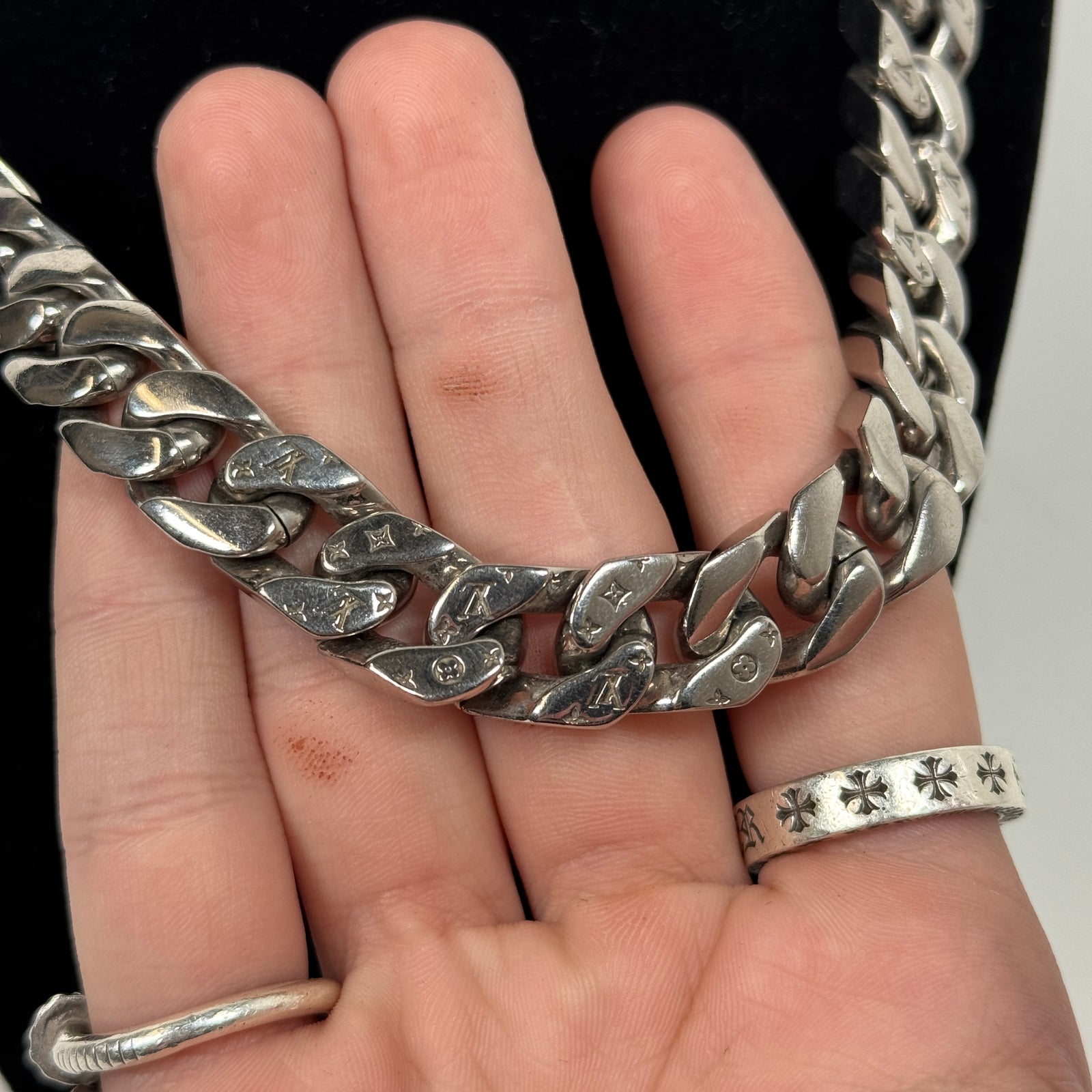 Louis Vuitton x Virgil Abloh Silver Monogram Chain Links Cuban Necklace