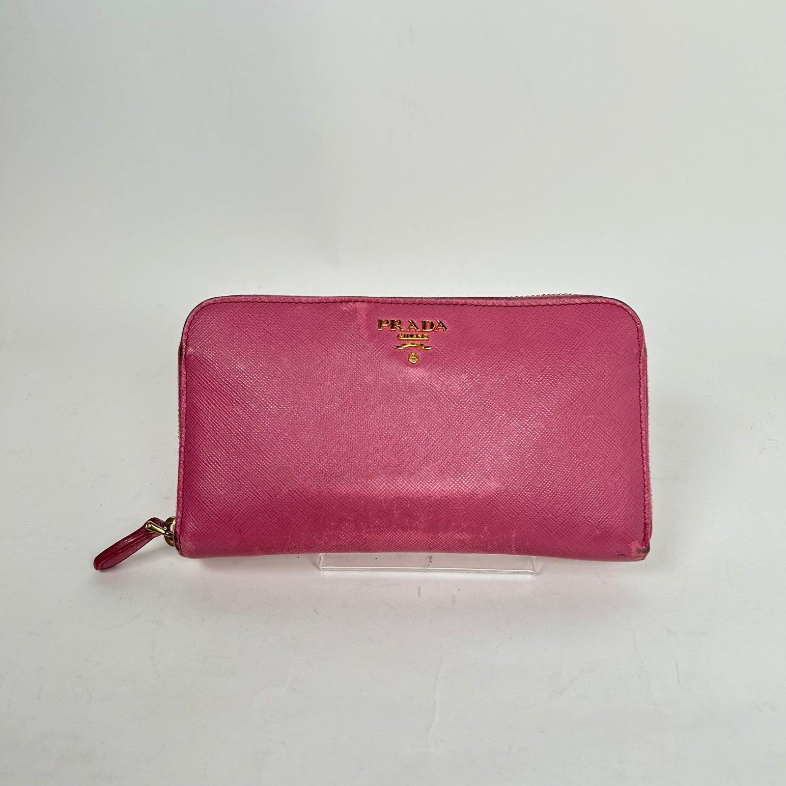 Prada Pink Saffiano Zip-Around Wallet