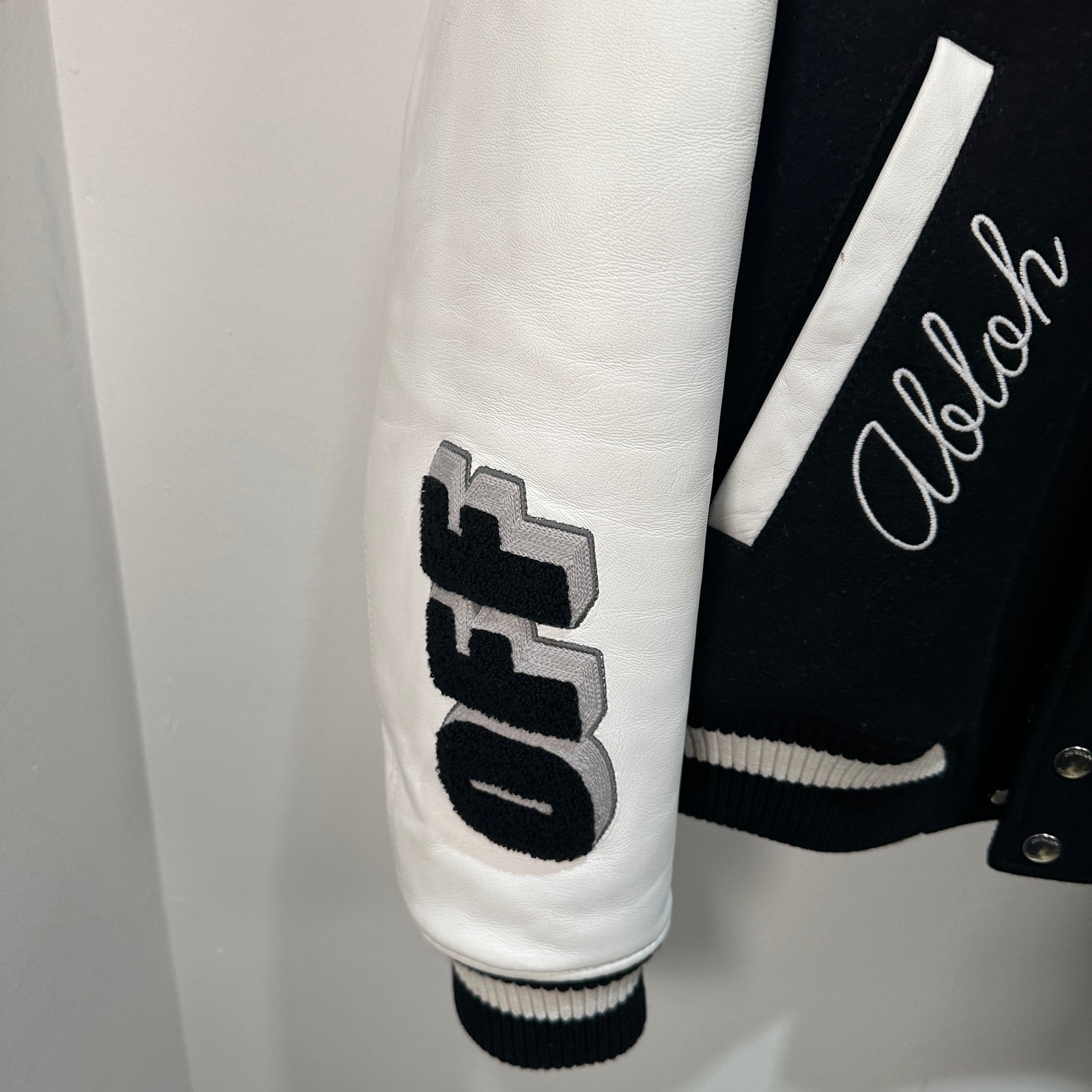 Off-White Black 'OW' Patched Varsity Jacket Size M