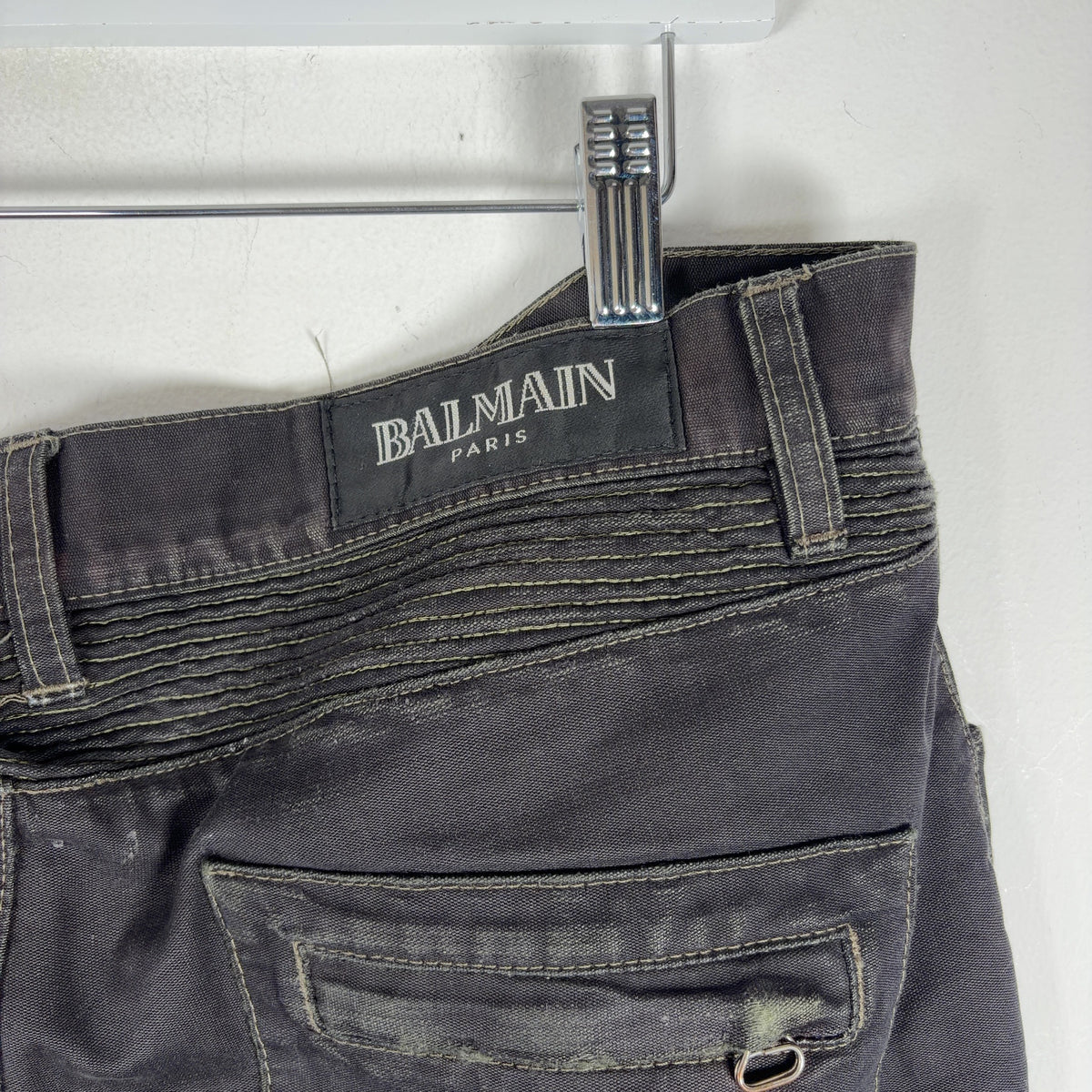 Balmain Distressed Repair Biker Jeans