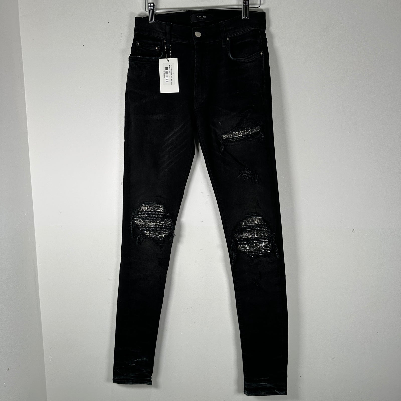 Amiri MX1 Black Paisley Patch Jeans Size 28