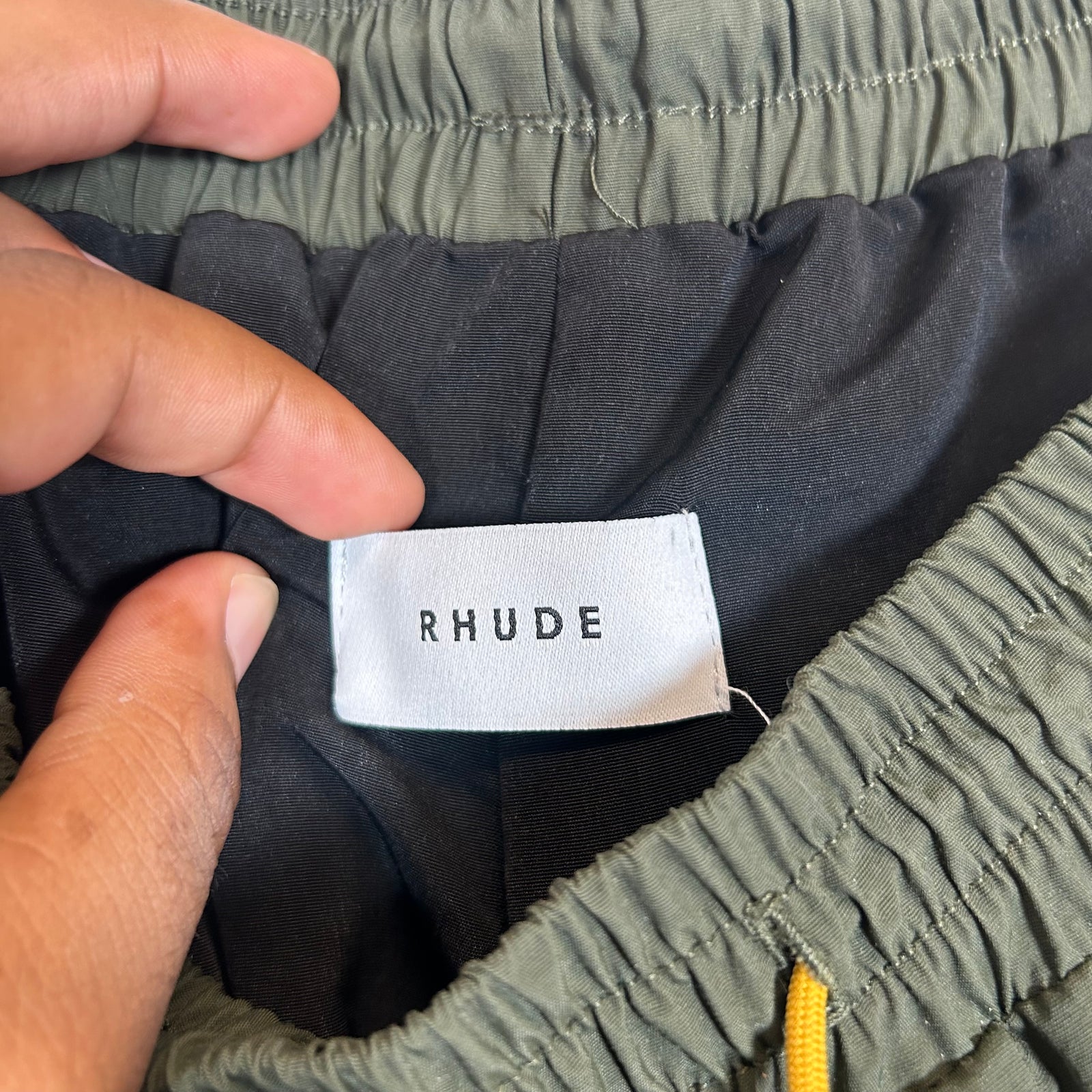 Rhude Olive Logo Nylon Shorts Size XXL