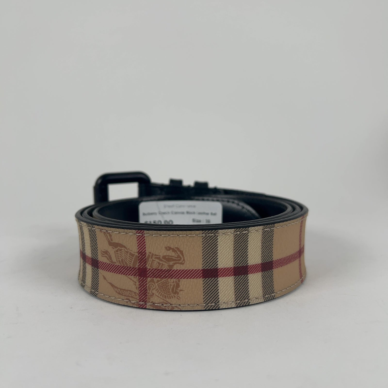 Burberry Check Canvas Black Leather Belt