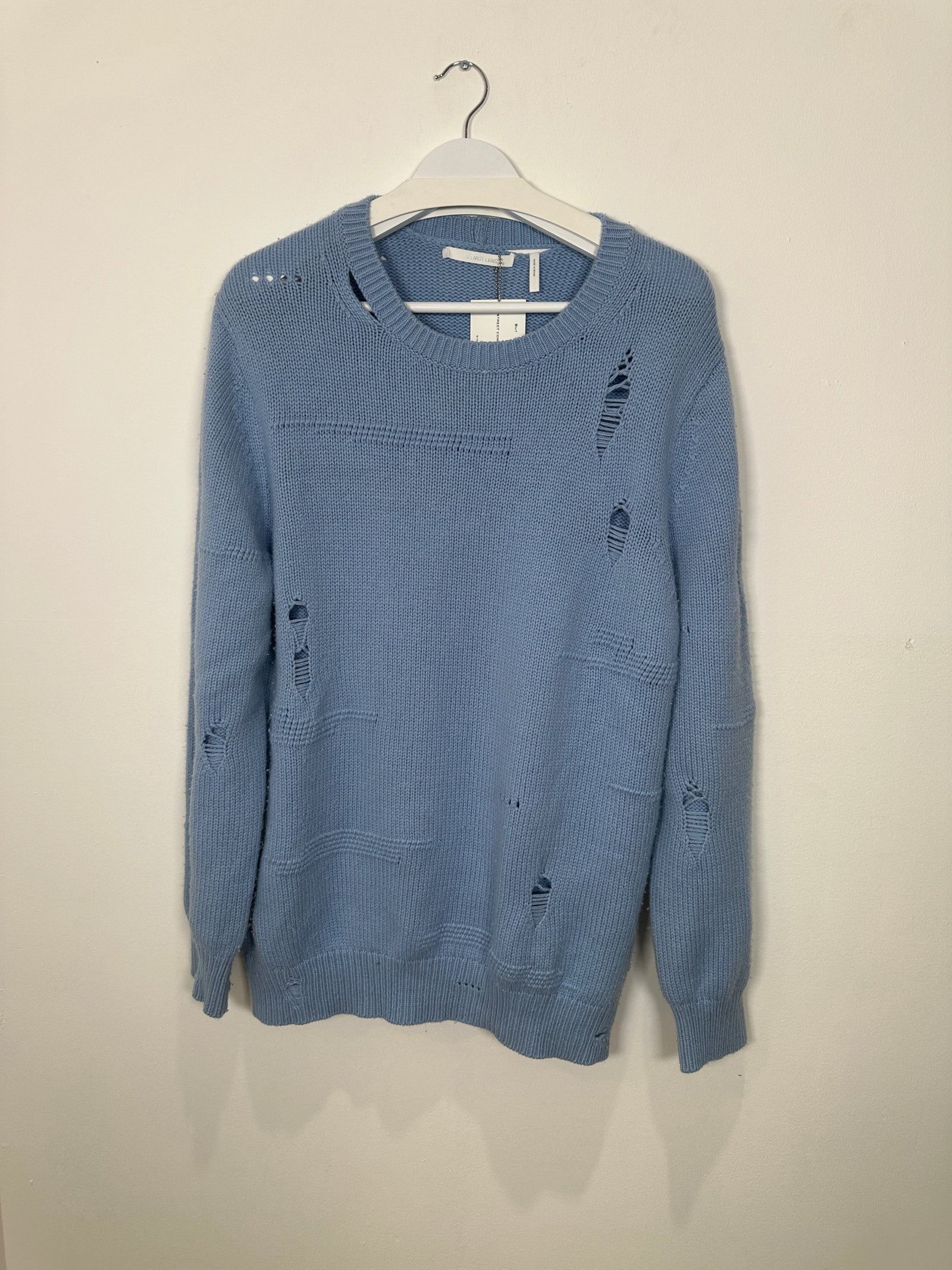 Helmut Lang Distressed Blue Wool Sweater Size M