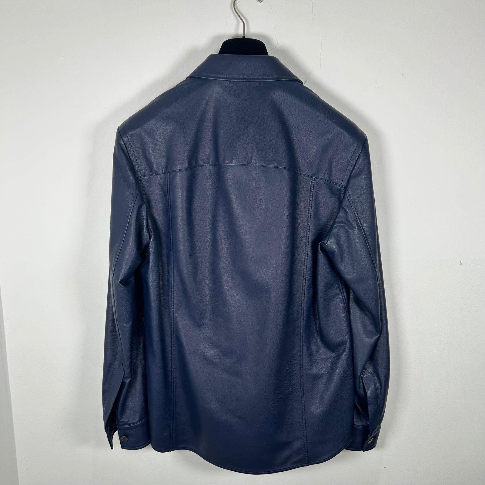 Salvatore Ferragamo Navy Leather Shirt Size 48