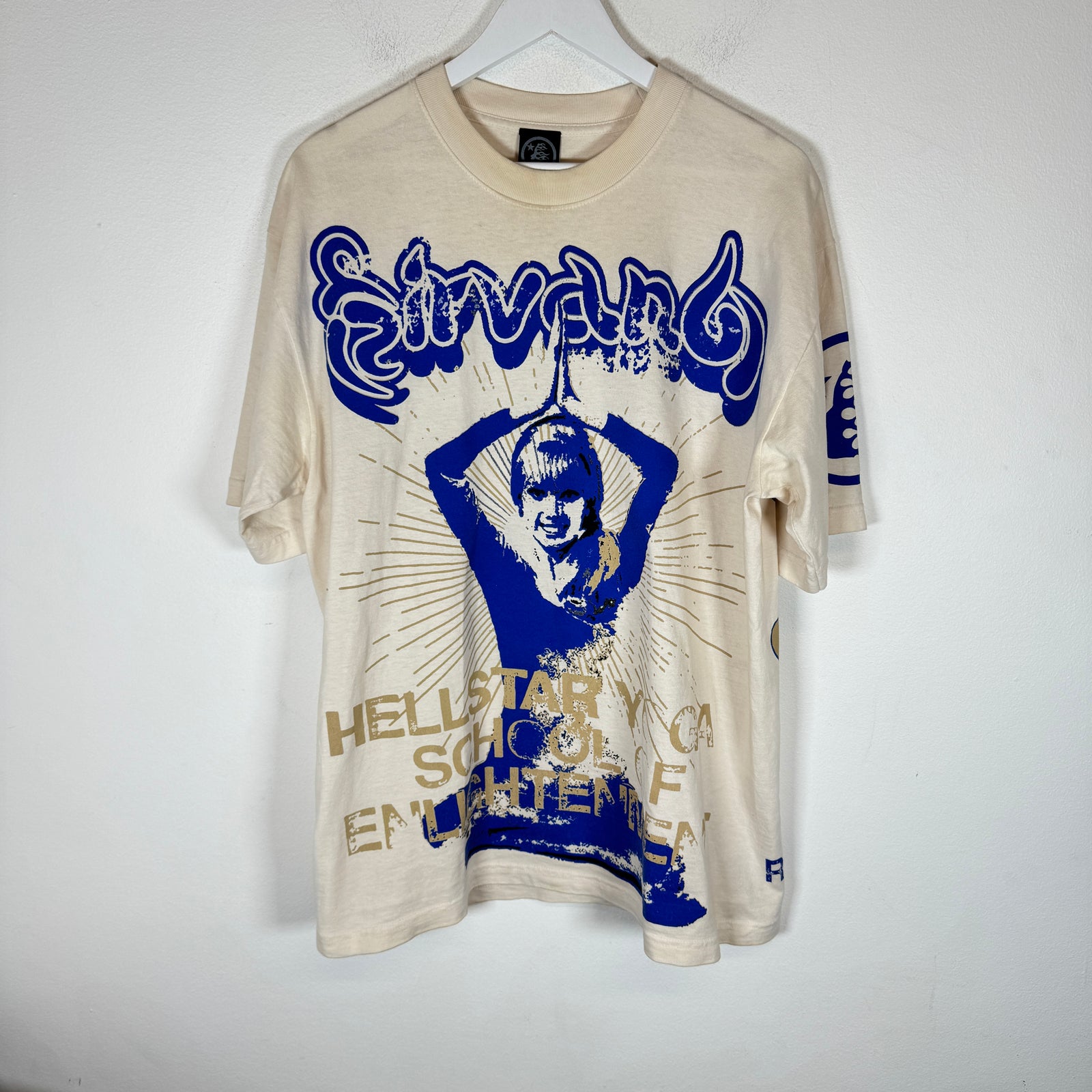 Hellstar Cream/Blue "Yoga School Of Enlightment" T-Shirt Size M