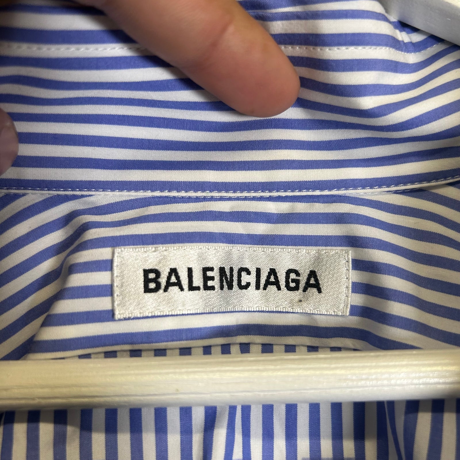 Balenciaga Blue Striped Back Logo Button-Up Shirt Size XL