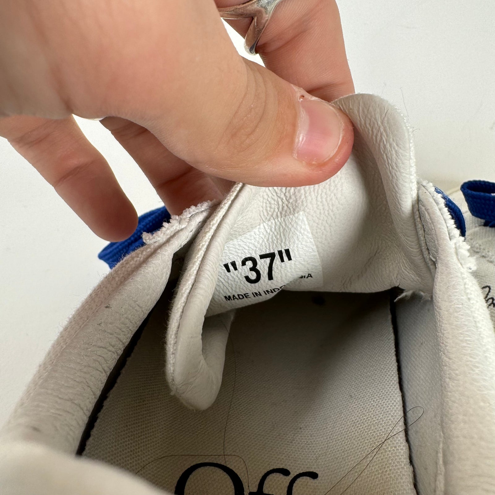 Off-White White/Royal Blue Vulcanized Canvas Low Top Sneaker Size 37