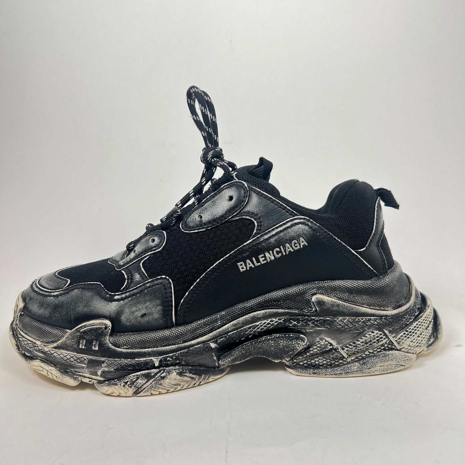 Balenciaga Faded Black Paint Triple S Sneaker Size 44