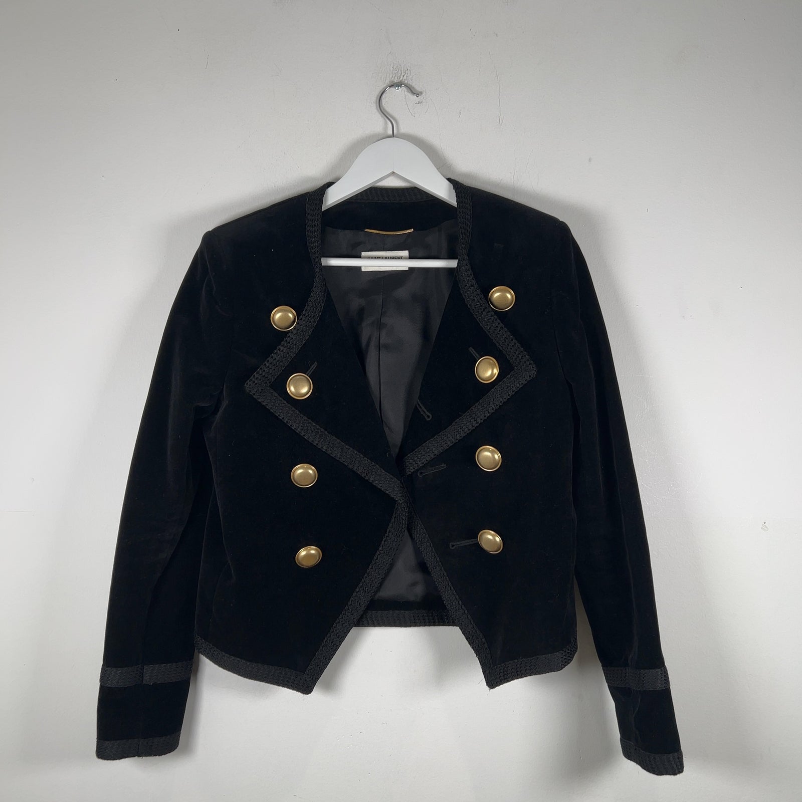 Saint Laurent FW16 Double Breasted Velour Short Blazer Jacket Size S