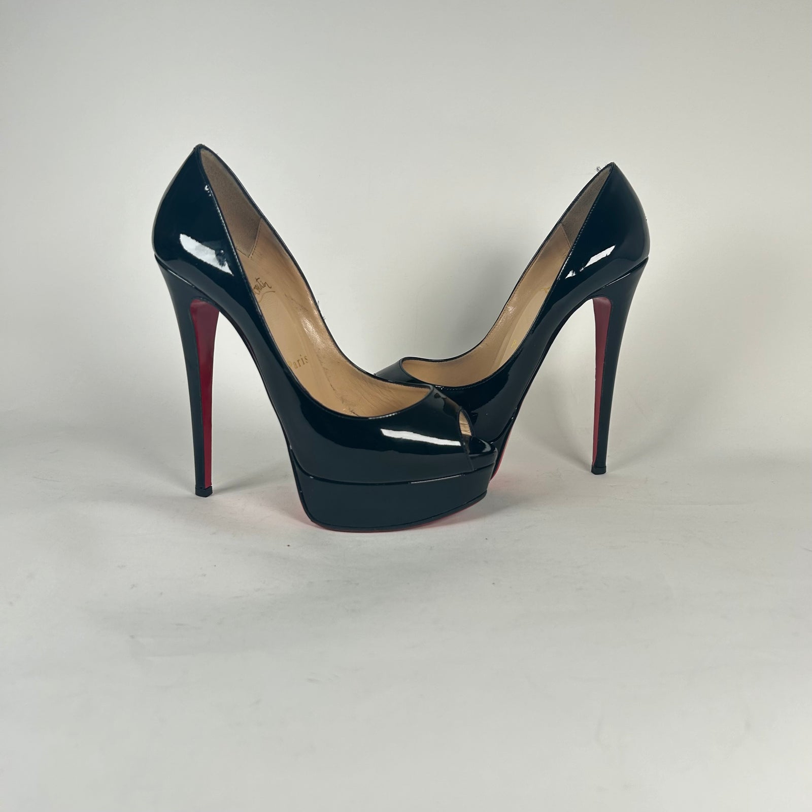 Christian Louboutin Lady Peep 150 Black Platform Heels Size 37