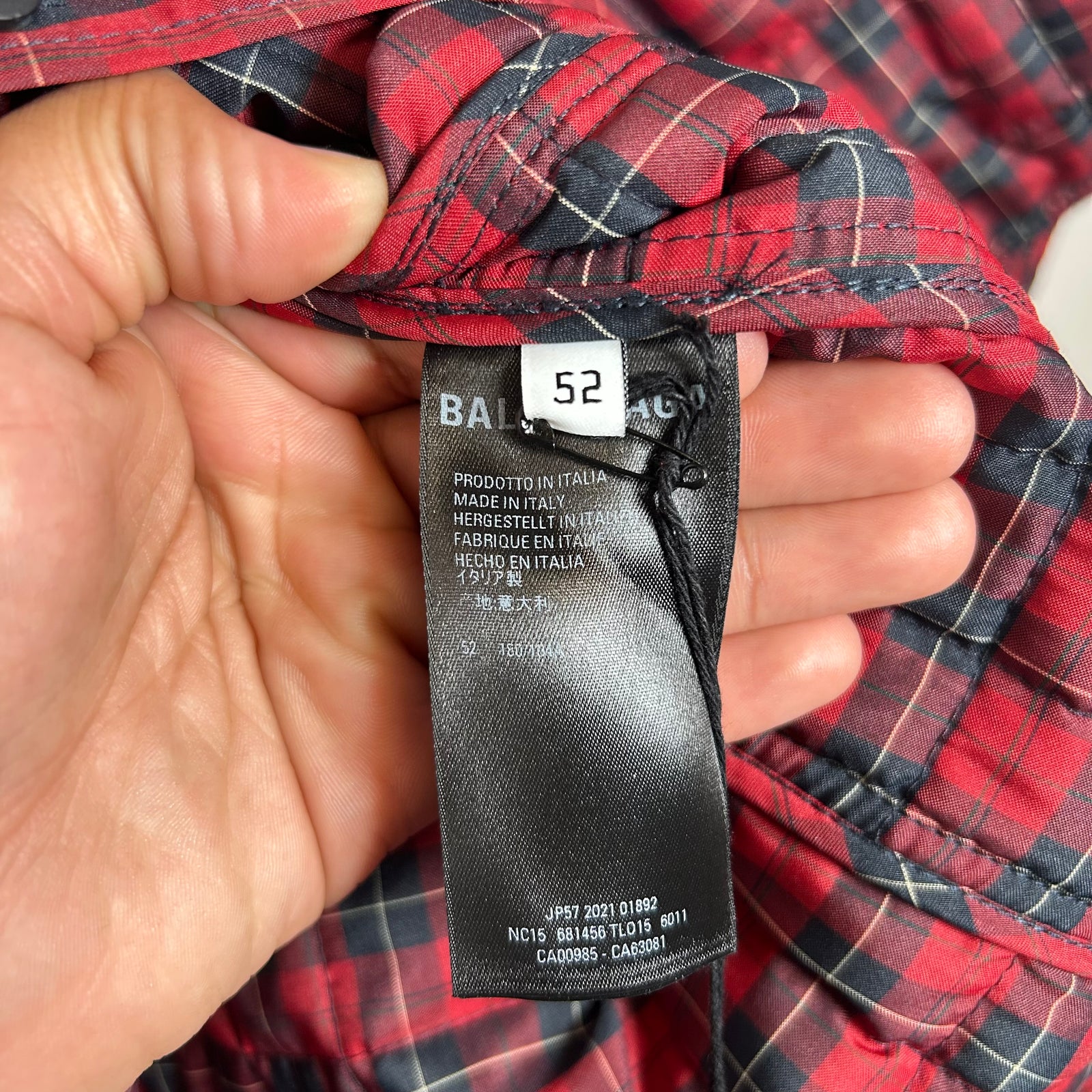 Balenciaga Red Padded Flannel Shirt Size 52