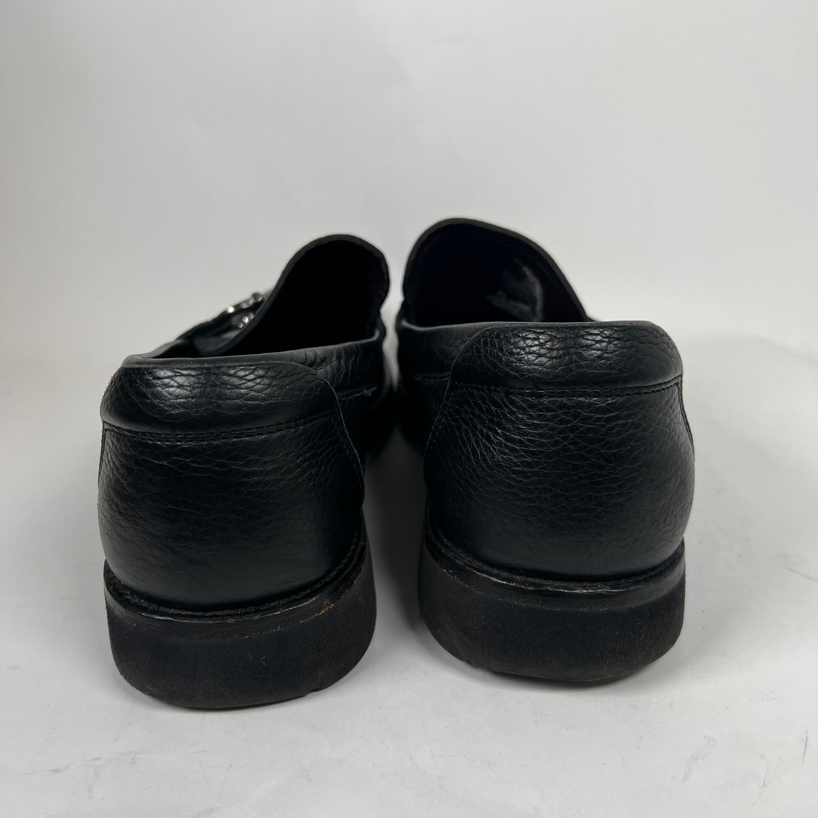 Ferragamo Black Square Toe Leather Loafers Size 10.5