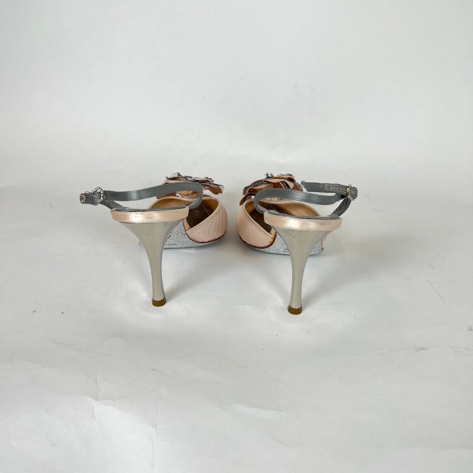 Rene Caovilla Floral Silver Heels Size 36.5