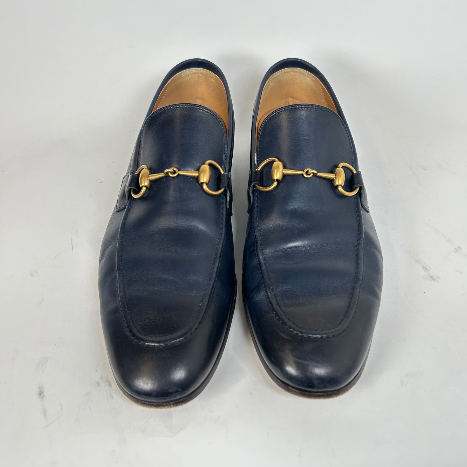 Gucci Navy Jordaan Horsebit Loafers Size GG 9.5