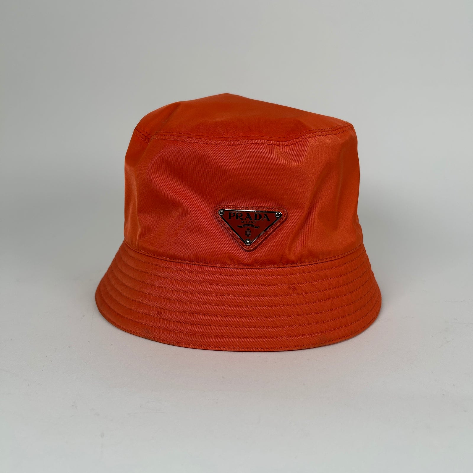 Prada Orange Nylon Logo Bucket Hat Size M
