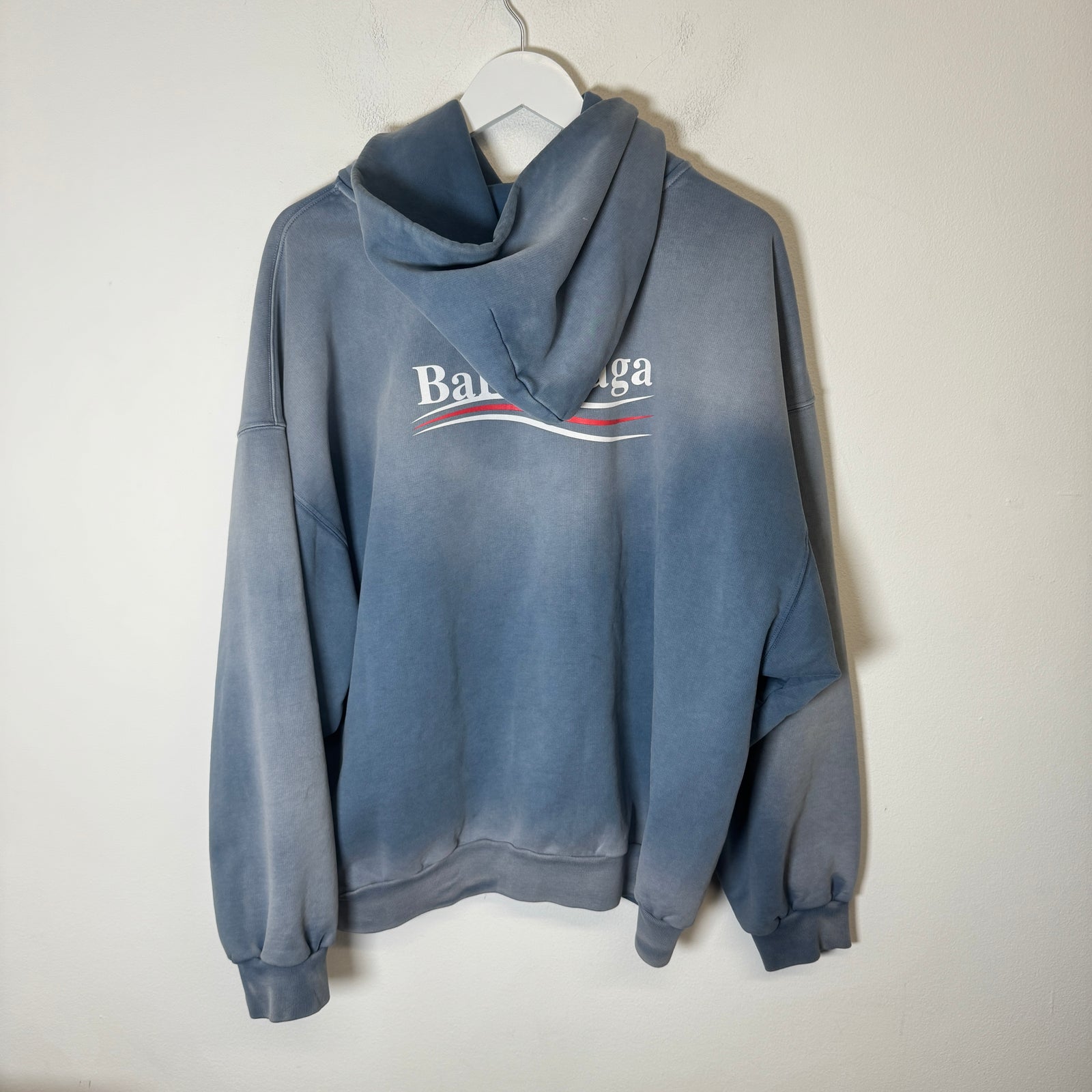Balenciaga Faded Blue Campaign Logo Hoodie Size L