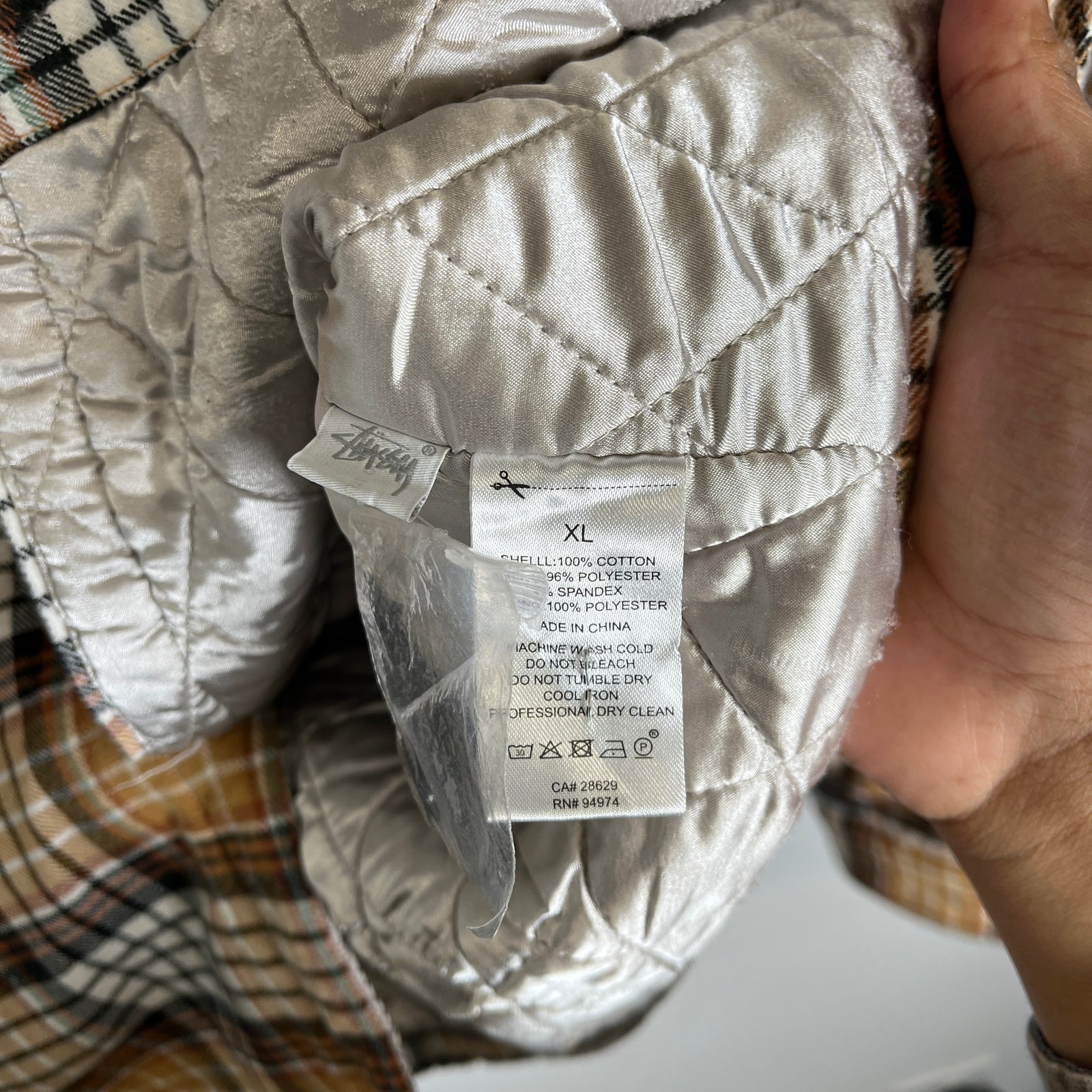Stussy Copper Quilted Lined Plaid Shirt Size XL
