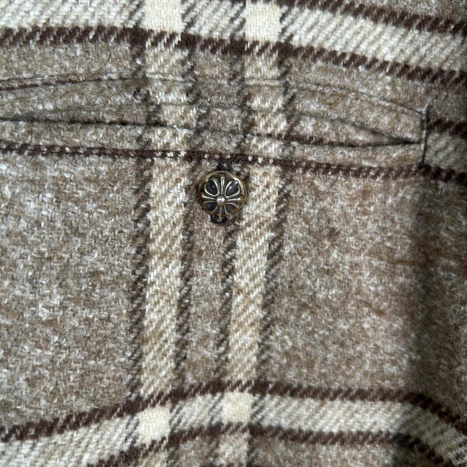 Chrome Hearts Beige & Brown Plaid Sherling Flannel Jacket Size XL