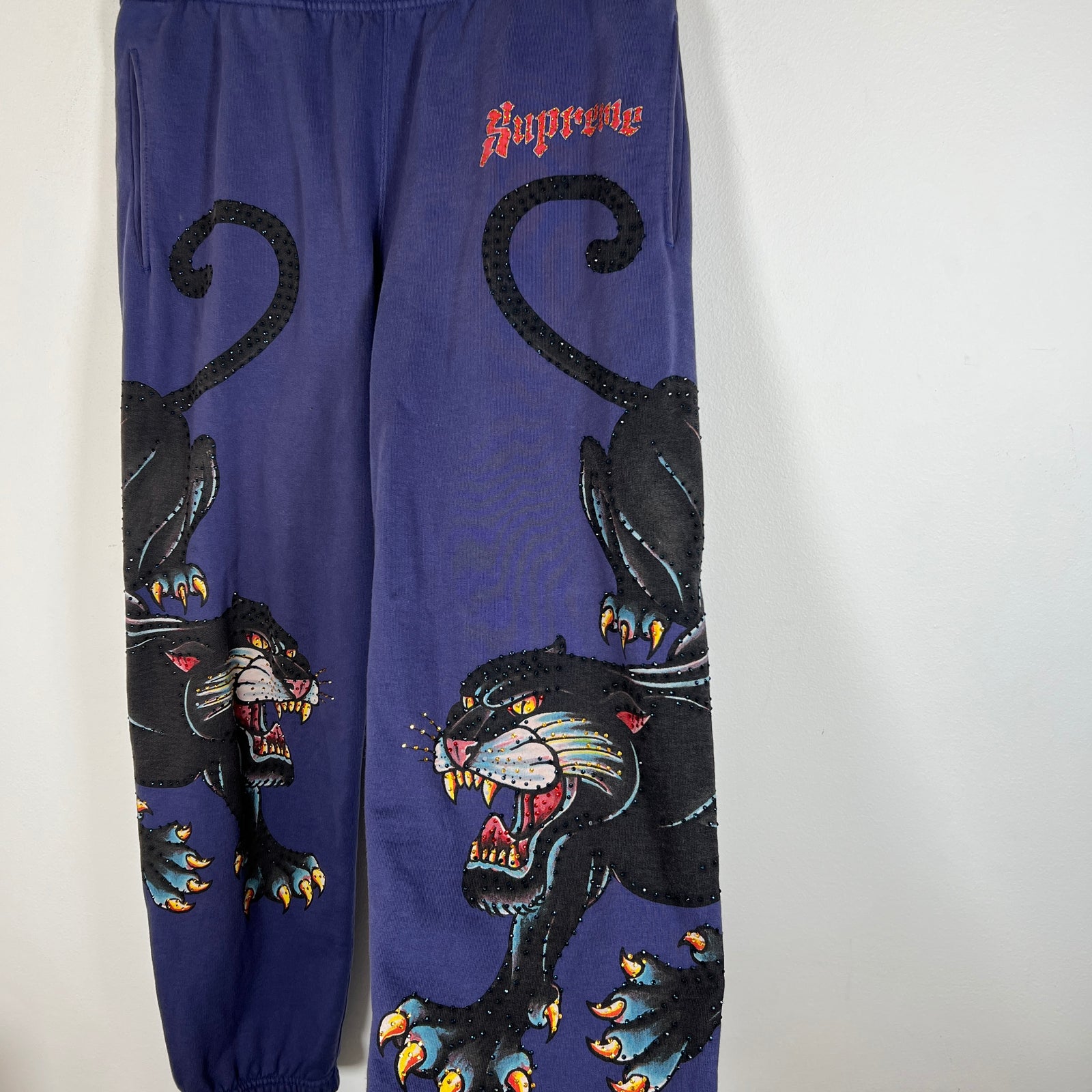 Supreme SS21 Washed Navy Panther Sweatpants Size S