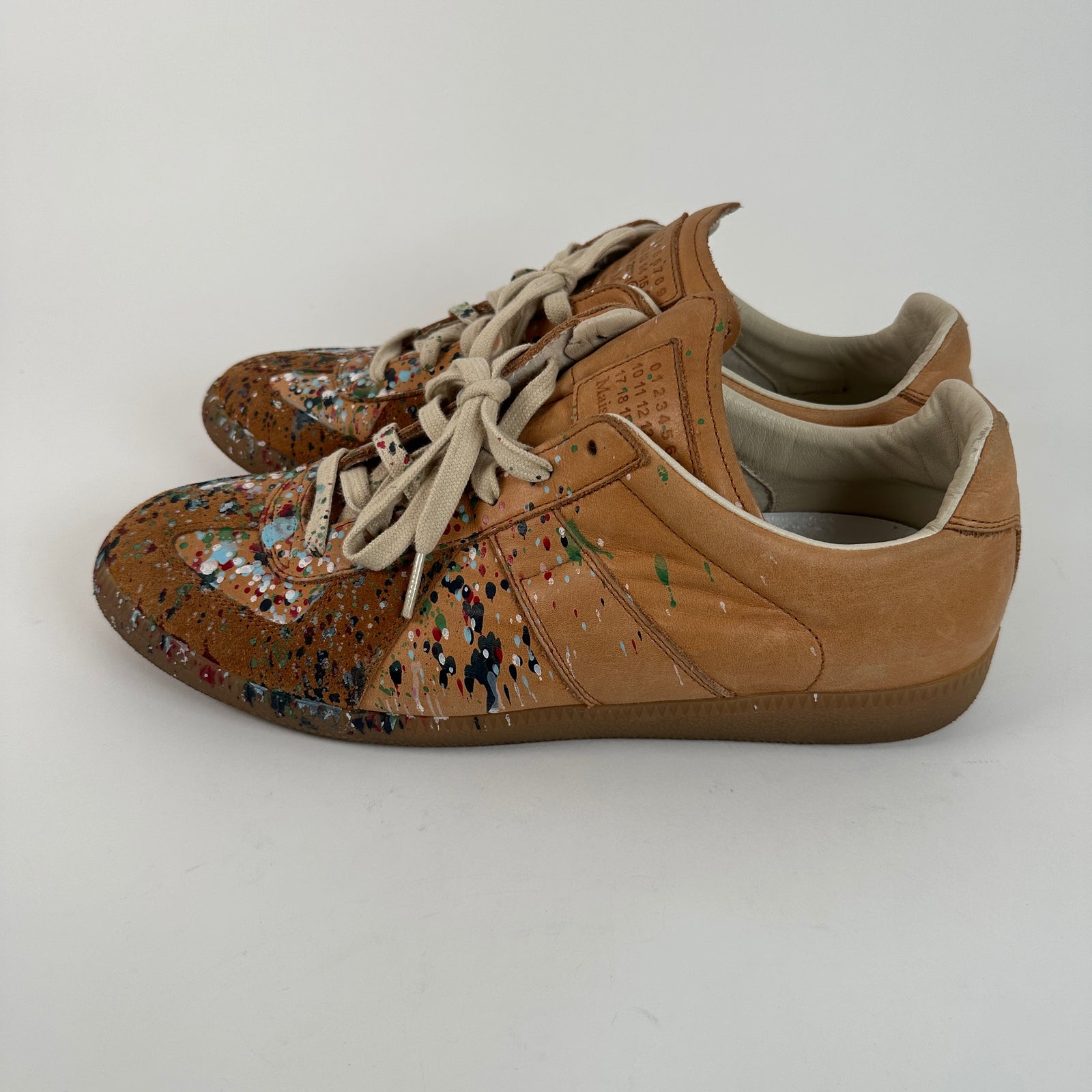 Maison Margiela Replica Gat Veg Tan Leather Paint Splatter Size 43