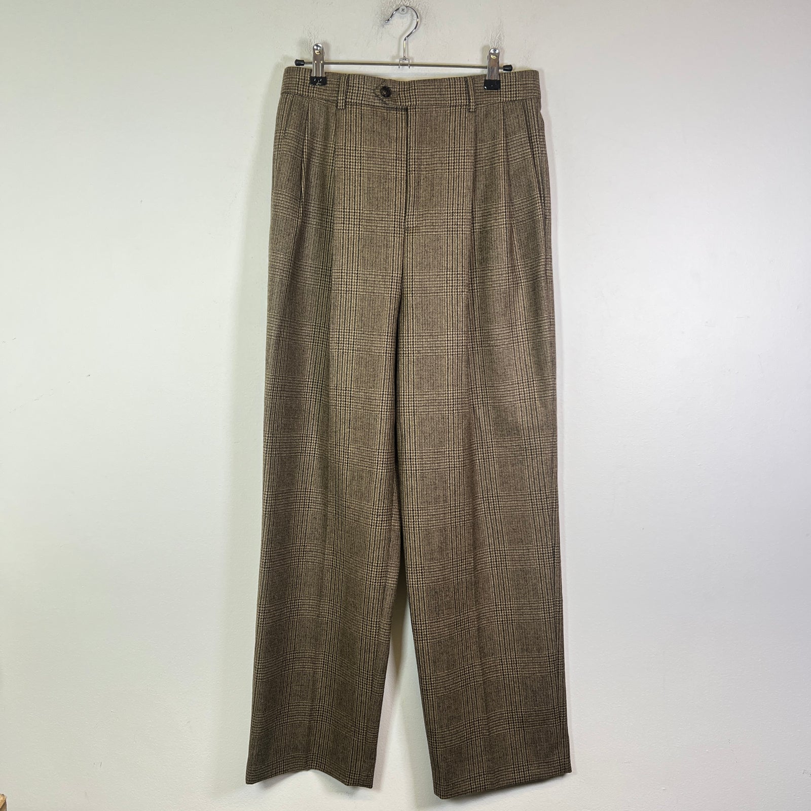 Celine Wide-Leg Pleated Checked Wool Trousers