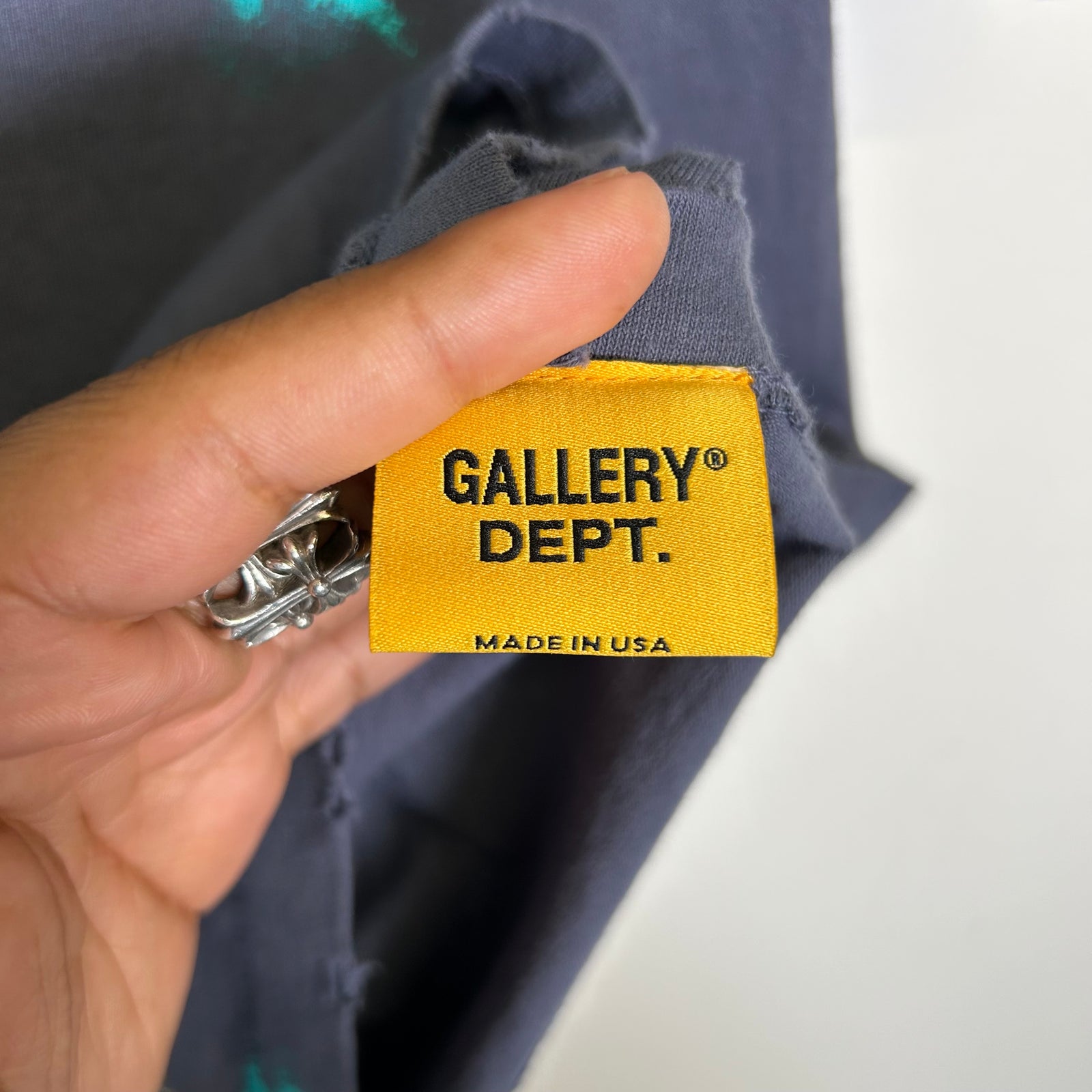 Gallery Dept Navy 'DEPT' Logo Glitter Paint Splatter T-Shirt Size S