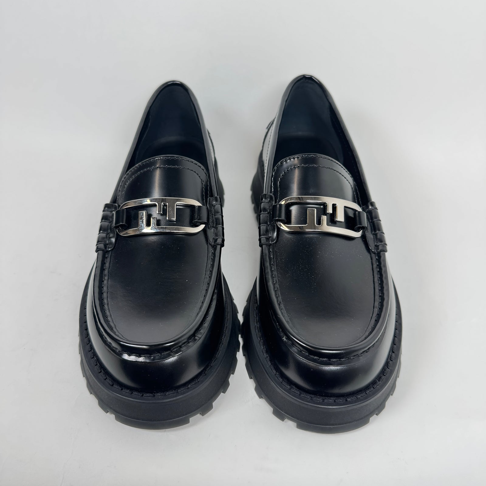 Fendi Black Leather O'Lock Loafers Size 6