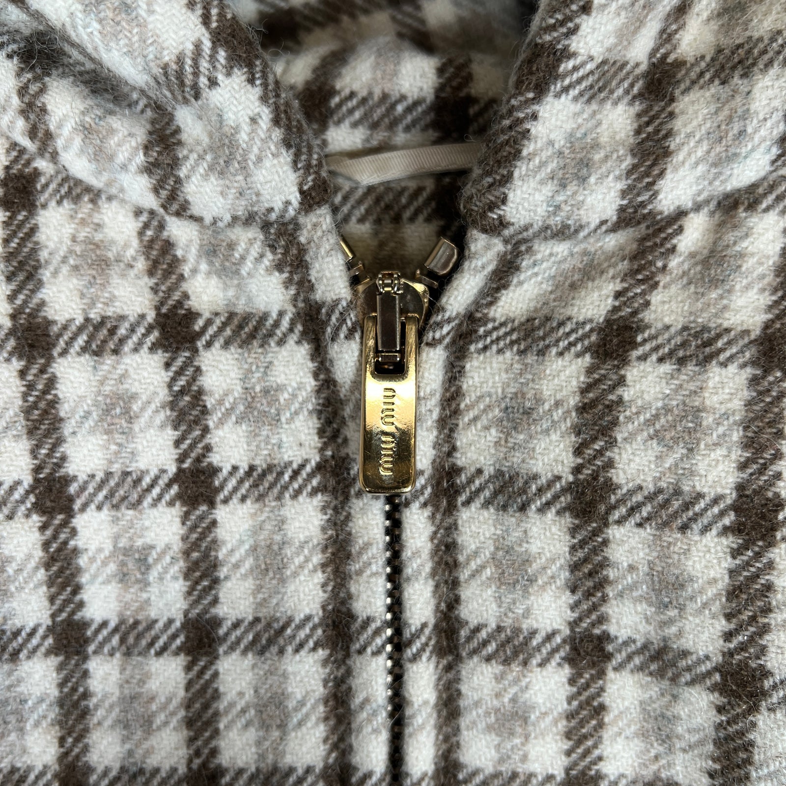 Miu Miu Cocoa Brown Check Blouson Jacket Size 36IT
